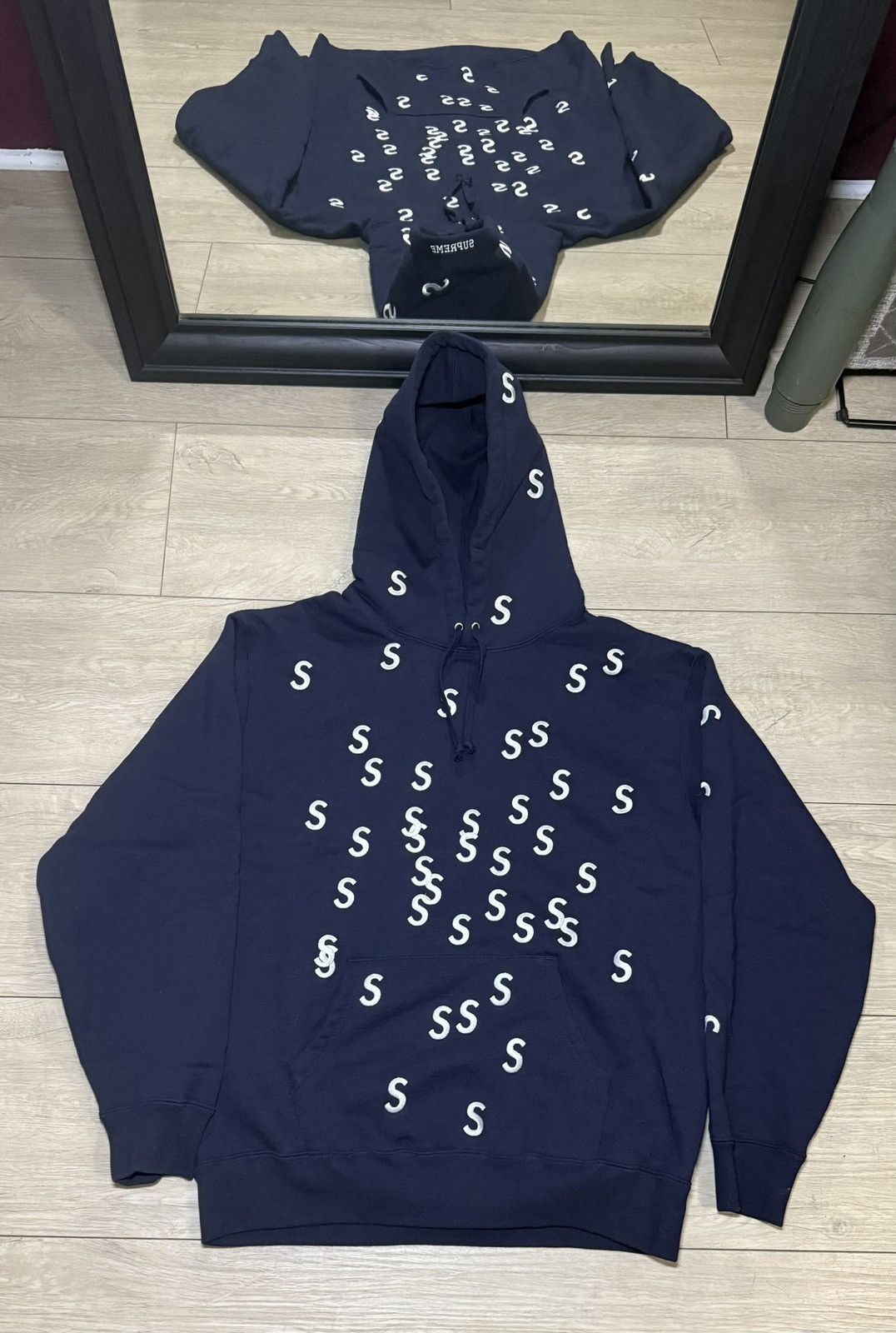Supreme Rare New Navy Supreme Embroidered S All Over Print Hoodie Size US M / EU 48-50 / 2 - 1 Thumbnail