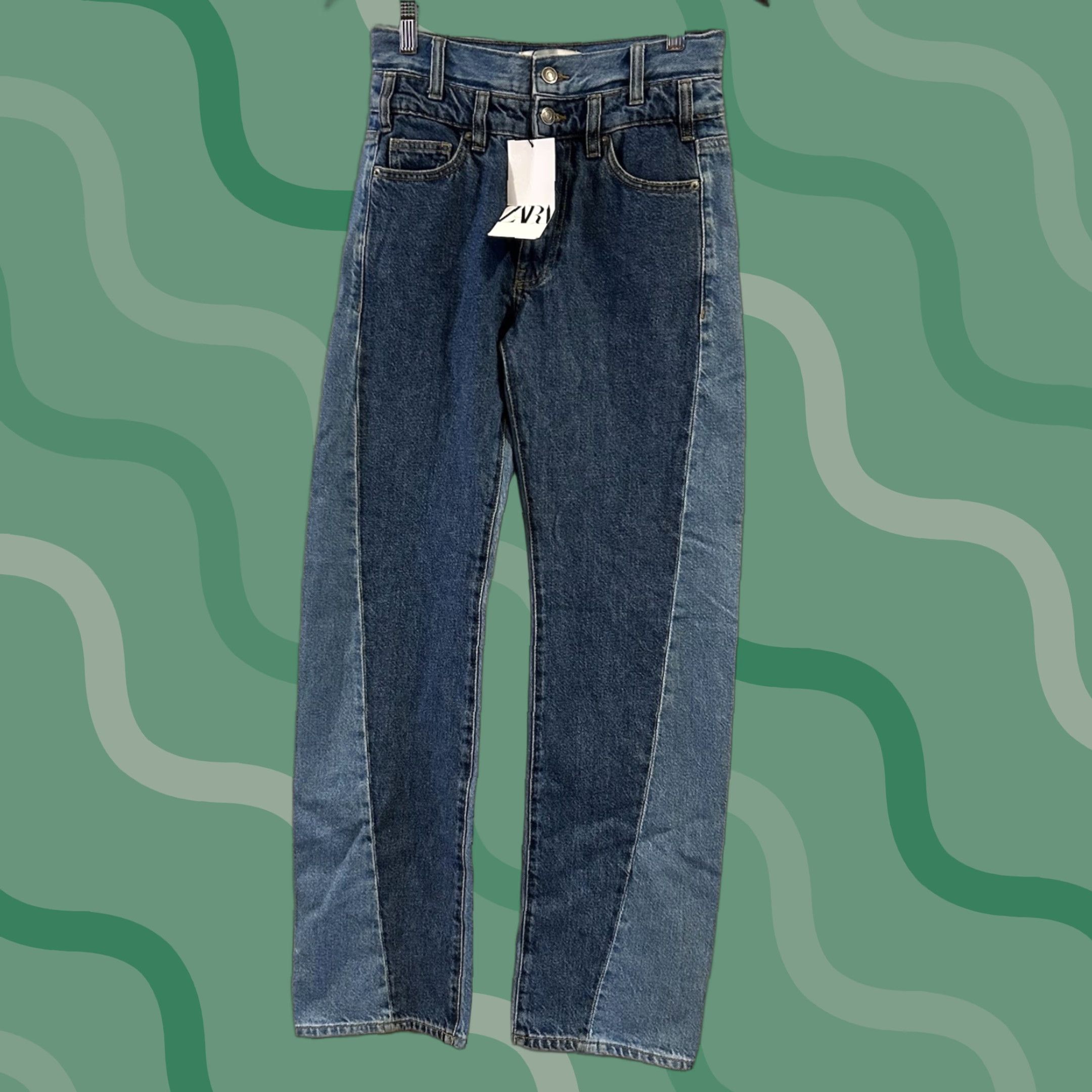 Zara ZARA Women’s Contrast High Waist Tapered Jeans Blue Size 2 NWT Size 26" / US 2 / IT 38 - 1 Thumbnail