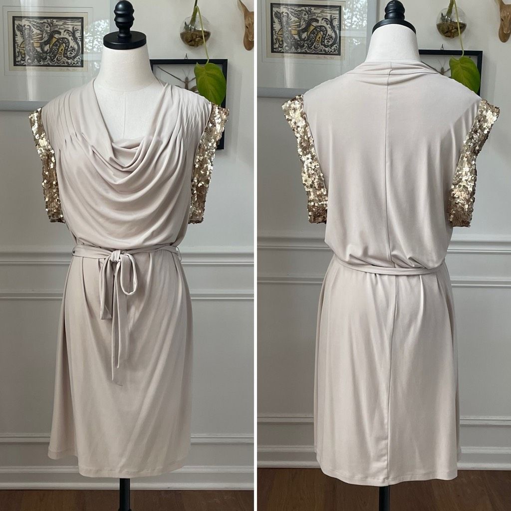 Calvin Klein Calvin Klein Beige Cowl Neck Dress Champaign Sequin 12 Size XL / US 12-14 / IT 48-50 - 1 Thumbnail