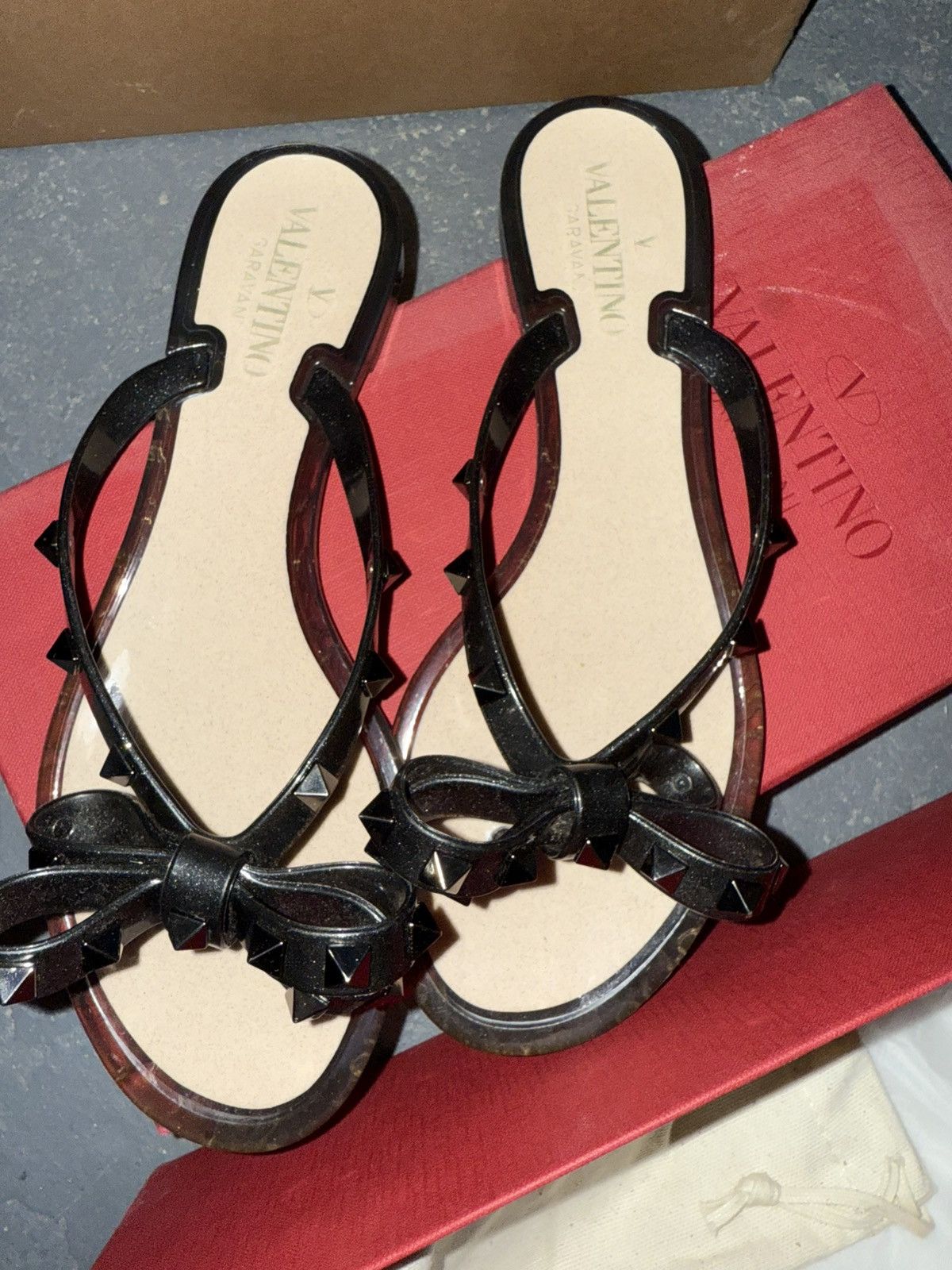 Valentino Valentino Garavani Women's Black Studded Bow Thong Sandal Size US 6.5 / IT 36.5 - 1 Thumbnail