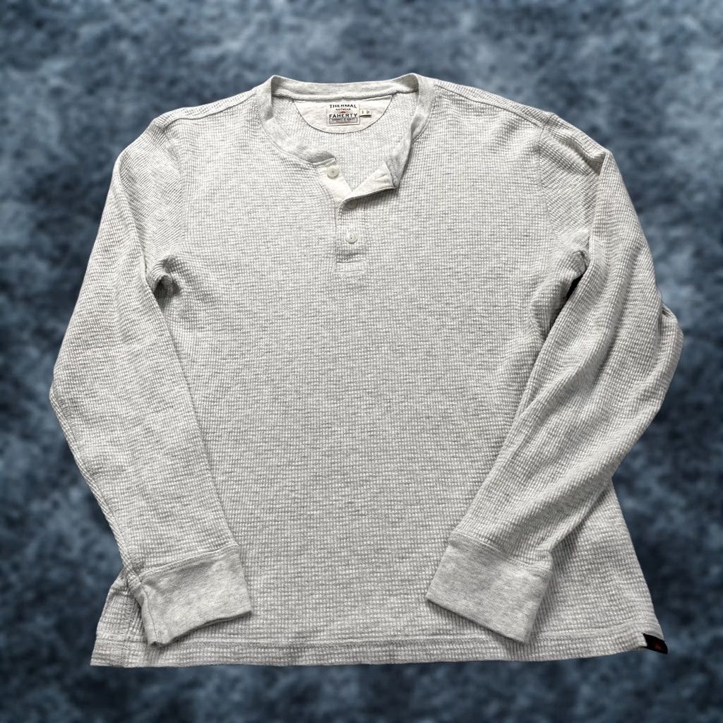 Faherty Shirt Mens Medium Gray Thermal Waffle Knit Henley Pullover Casual Preppy, Men's
