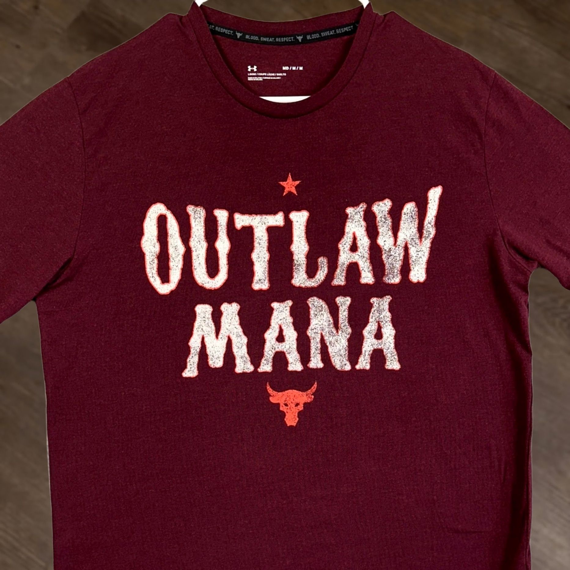 Under Armour Under Armour Project Rock T-Shirt Mens M Maroon Loose Fit Short Sleeve Crew Neck Graphic Print Logo Leaders: The Rock Outlaw Mana 90s Size US M / EU 48-50 / 2 - 1 Thumbnail