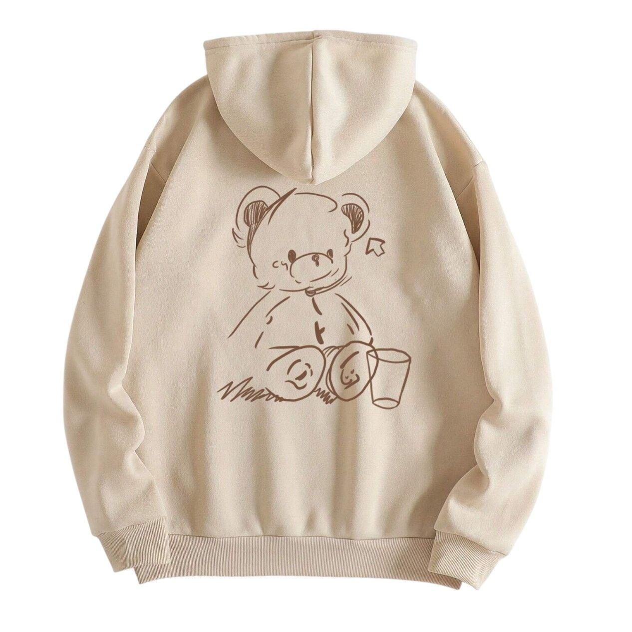 Shein Bear Graphic Drawstring Hoodie in Beige, Size XL Size XL / US 12-14 / IT 48-50 - 1 Thumbnail