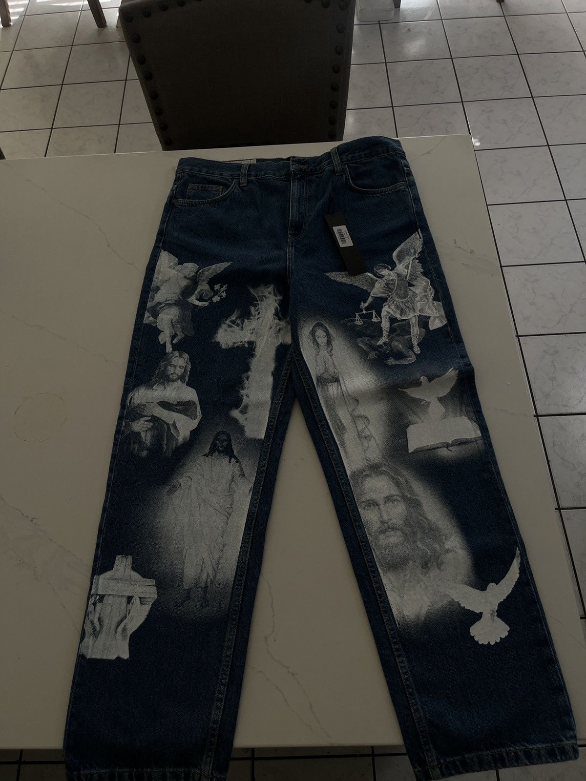 LFDY × Vintage LFDY Holy Print Denim Jeans Size US 32 / EU 48 - 1 Thumbnail