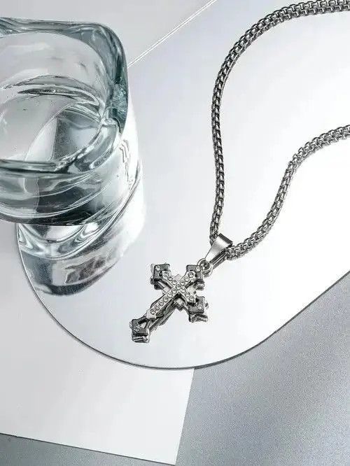 Jewelry Retro Punk Vintage Cross Rhinestone Necklace Chain Size ONE SIZE - 4 Thumbnail