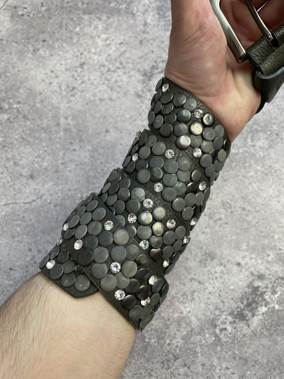 Diesel × Hysteric Glamour × Japanese Brand Vintage Leather Belt Y2K Rhinestones Punk Size 34/36 Size 32 - 2 Thumbnail