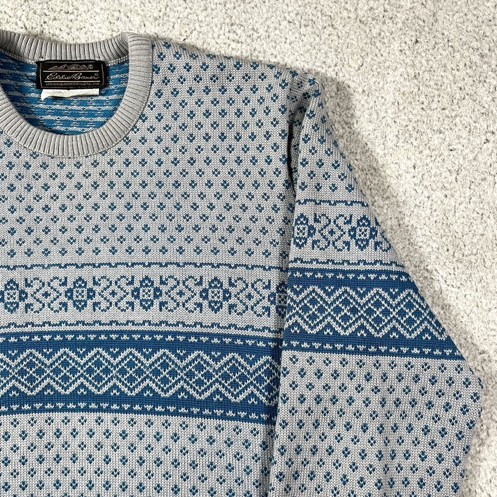 Eddie Bauer VINTAGE Eddie Bauer Sweater Mens M Gray Blue Wool Fair Isle Nordic Made USA Knit Size US M / EU 48-50 / 2 - 4 Thumbnail