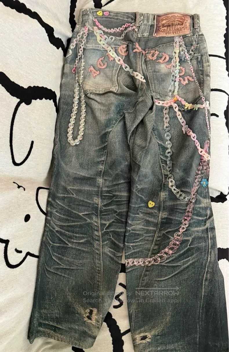 Acne Studios Acne Studios Candy Chain 3D Printed Loose Low-Rise Wide-Le Size 35" - 3 Thumbnail