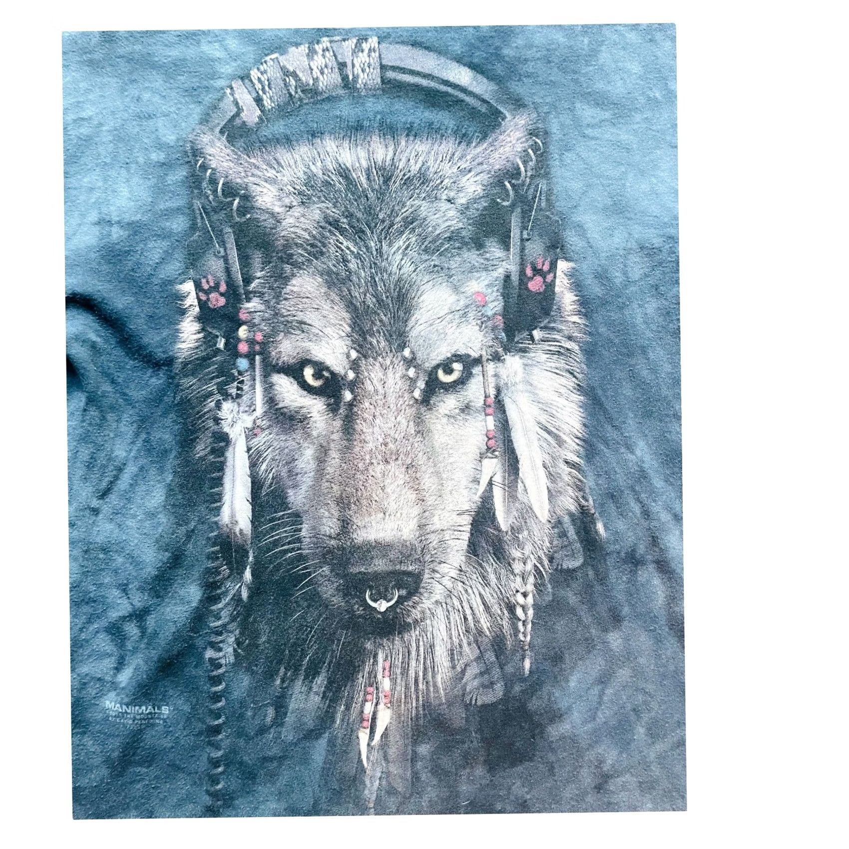 The Mountain The Mountain Women's Short Sleeve T-Shirt Wolf Wears Headphones Small Blue Tee Size S / US 4 / IT 40 - 5 Thumbnail