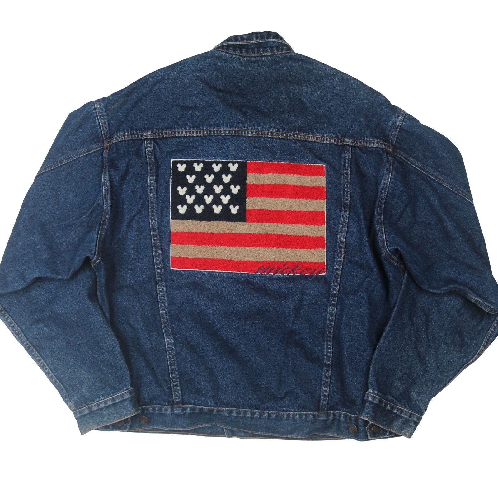 image of Disney Mickey Flag Denim Jacket in Blue, Men's (Size Large)
