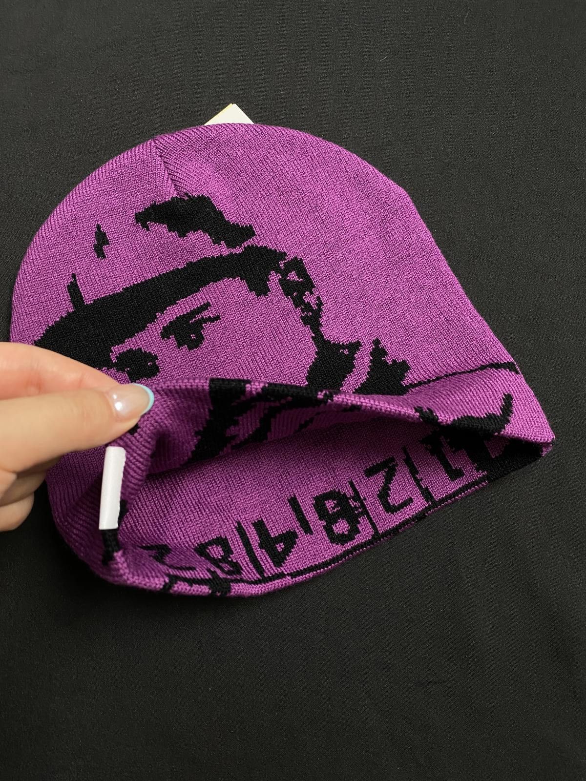 Asaali Rare Asaali Cartel Skully No Cuff Knit Purple Beanie Hats OS Size ONE SIZE - 6 Thumbnail