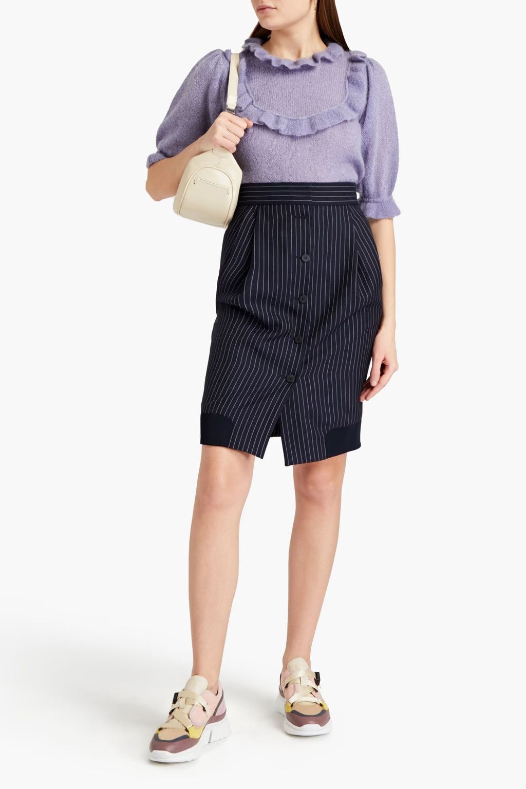 Chloe o1y0825 Striped Mini Skirt in Midnight Blue Size 27" / US 4 / IT 40 - 2 Thumbnail
