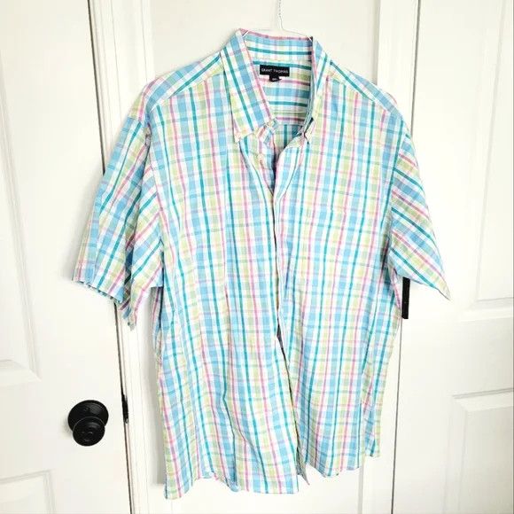 Grant Thomas Plaid Short Sleeve Button-Up Shirt Pastel Preppy Spring Size US XXL / EU 58 / 5 - 3 Thumbnail