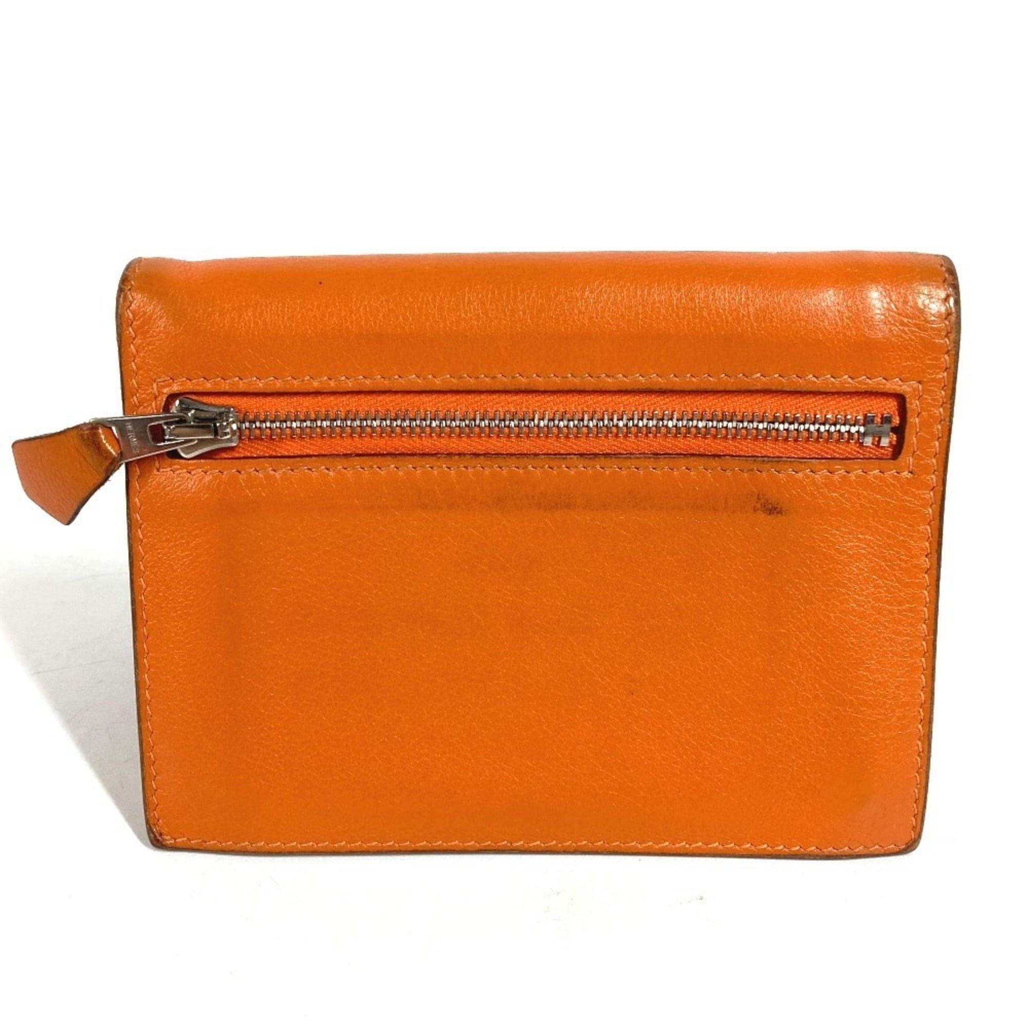 Hermes HERMES Zip Zack Compact Wallet, Bi-fold Swift Leather, Men's/Women's, Orange Size ONE SIZE - 1 Thumbnail