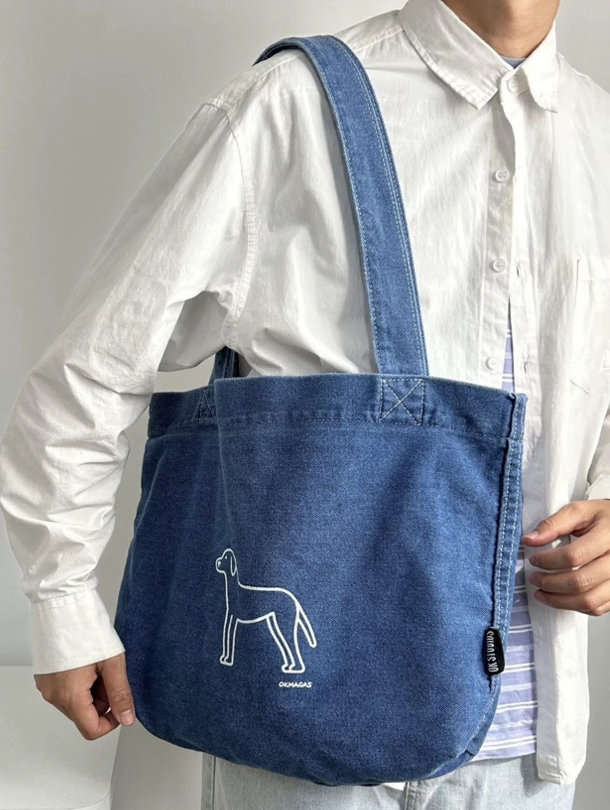 Japanese Brand Outdoor y2k washed doggy denim tote bag aesthetic Size ONE SIZE - 6 Thumbnail