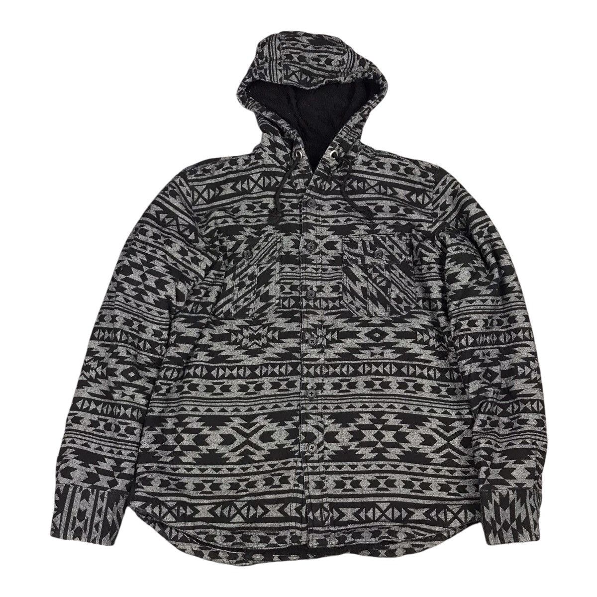 BLACK NAVAJO PUNK STYLE SHERPA EDWIN BUTTON HOODIES JACKET