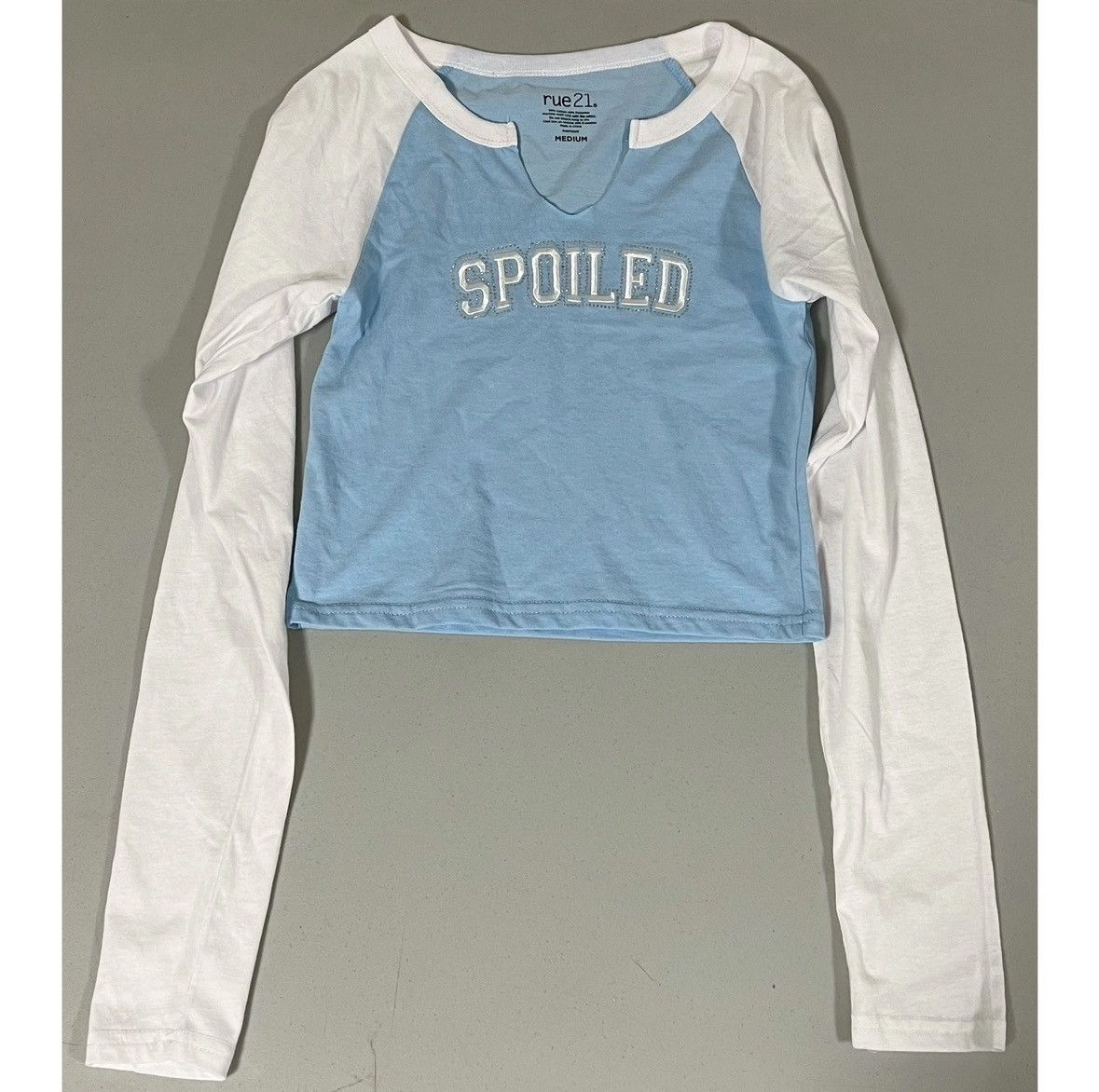 rue21 Blue ‘Spoiled’ Diamond Long Sleeve T-Shirt Top Tee Size M 🪽 Size M / US 6-8 / IT 42-44 - 3 Thumbnail