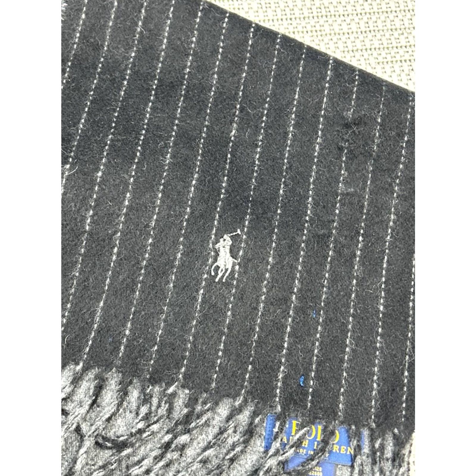 Polo Ralph Lauren Polo Ralph Lauren Scarf Men Wool Neck Warmer Navy Gray Chalk Stripe OS Fringe Winter Outdoor Gift Size US M / EU 48-50 / 2 - 6 Thumbnail