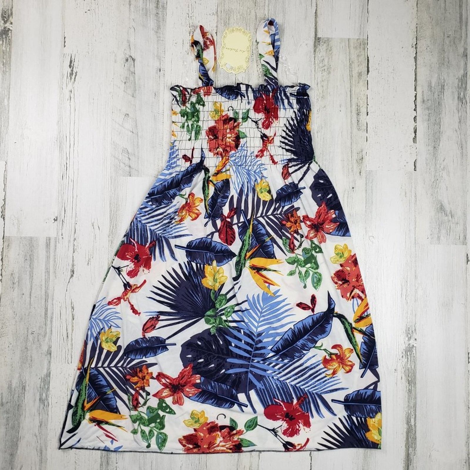 Other NWT Ace Fashions White Tropical Smocked Sundress Large Size L / US 10 / IT 46 - 7 Thumbnail