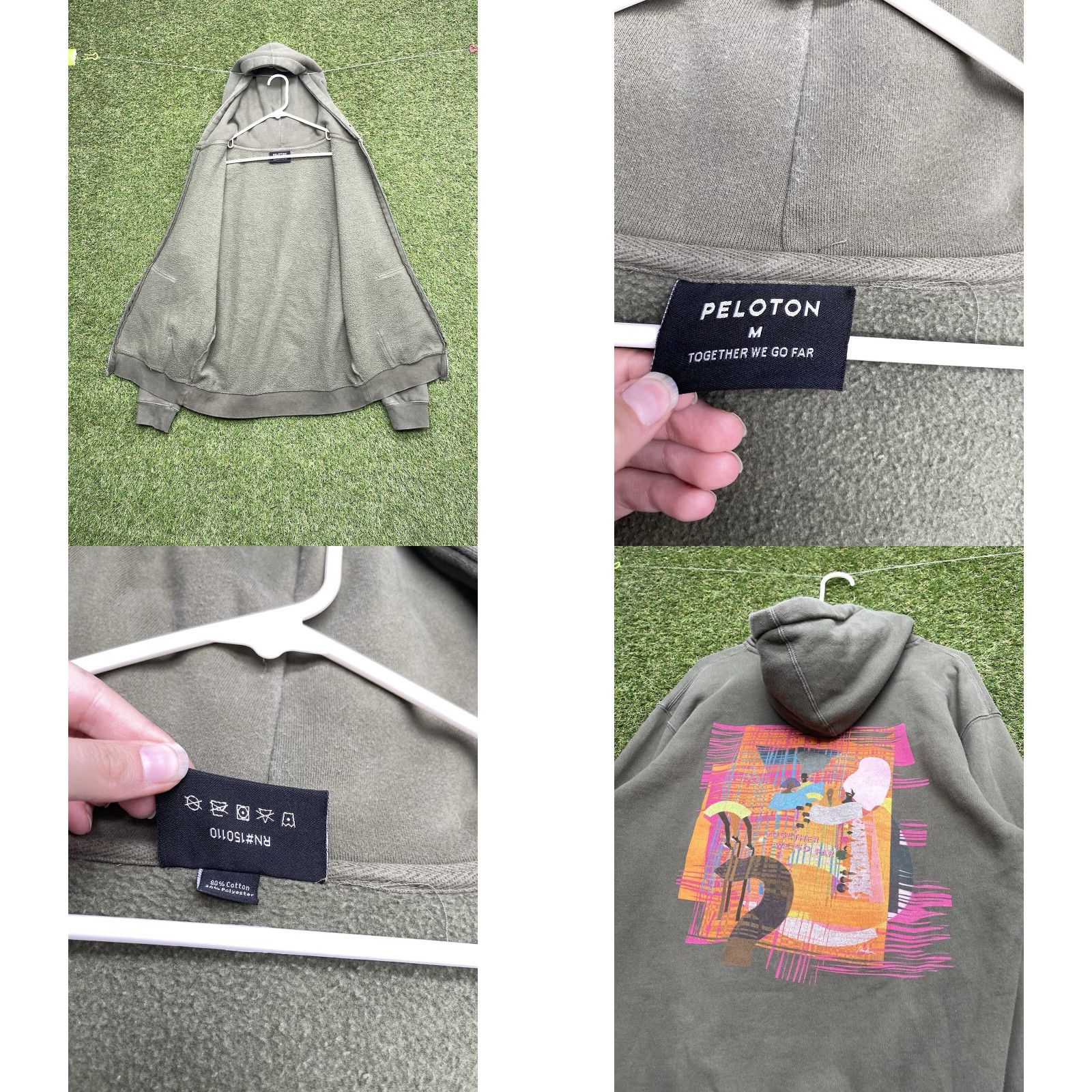 Vintage Peloton Hoodie Mens Medium Black Army Green History Month 90s Active Sports Jogging Running Jacket Fleece Logo Zipper Hooded Full Zip Size US M / EU 48-50 / 2 - 8 Thumbnail