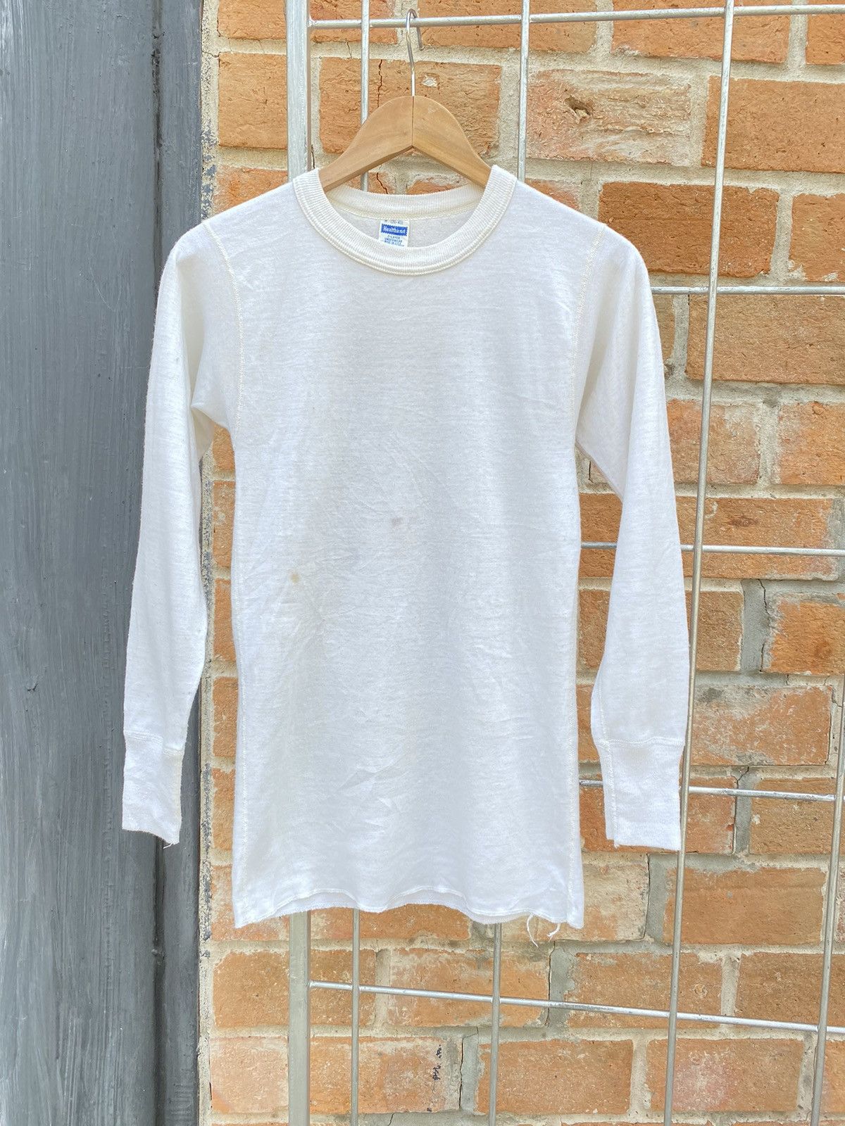 image of Designer Healthknit Vintage Long Sleeve Tee in White, Men's (Size Small)