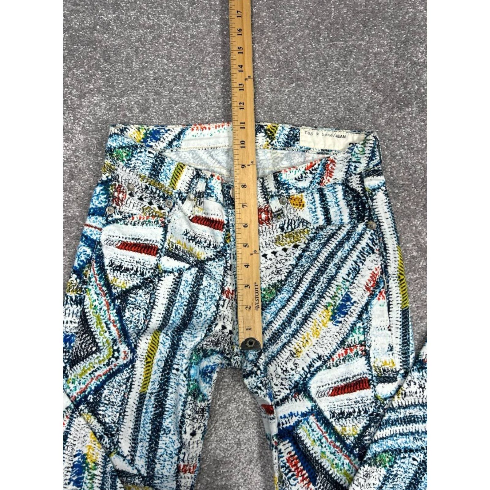 Rag & Bone Rag & Bone Pants Womens 27 Multicolor Abstract Pattern Cotton Surf Knit Mid Rise Tapered 29in Inseam Womens Size 27" / US 4 / IT 40 - 4 Thumbnail
