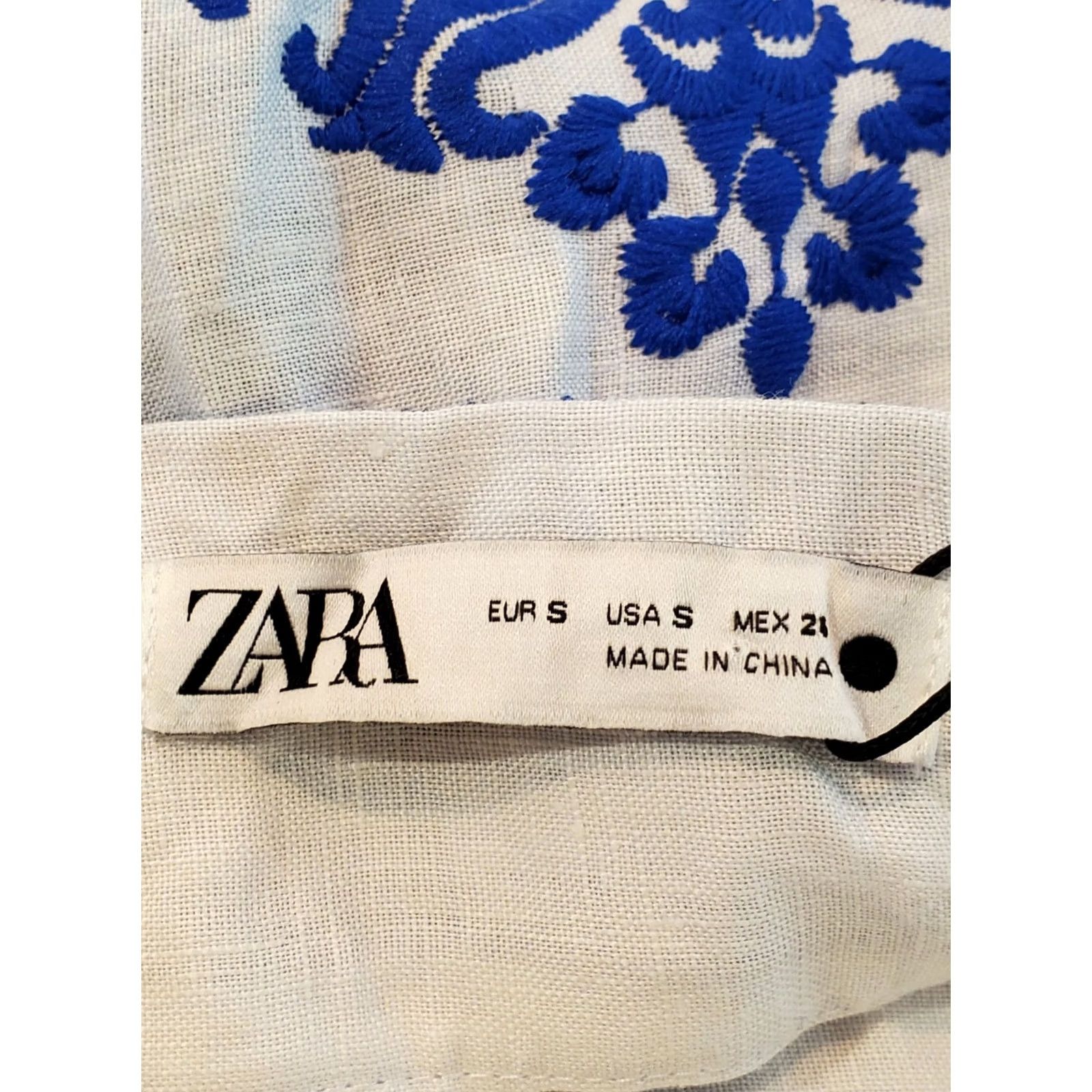 Zara ZARA Embroidered Midi Linen Skirt White/Blue Women's S New With Tags NWT Size 28" / US 6 / IT 42 - 4 Thumbnail