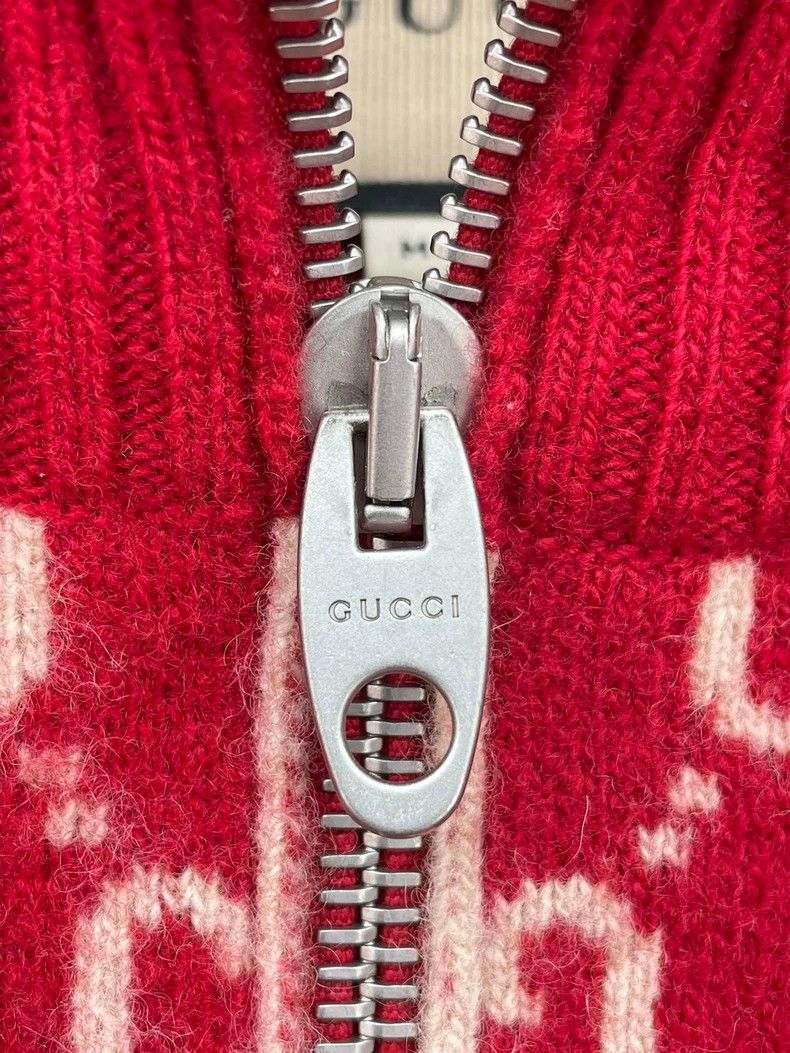 Gucci Gucci Red double G full print knitted cashmere zipper cardi Size US XS / EU 42 / 0 - 3 Thumbnail