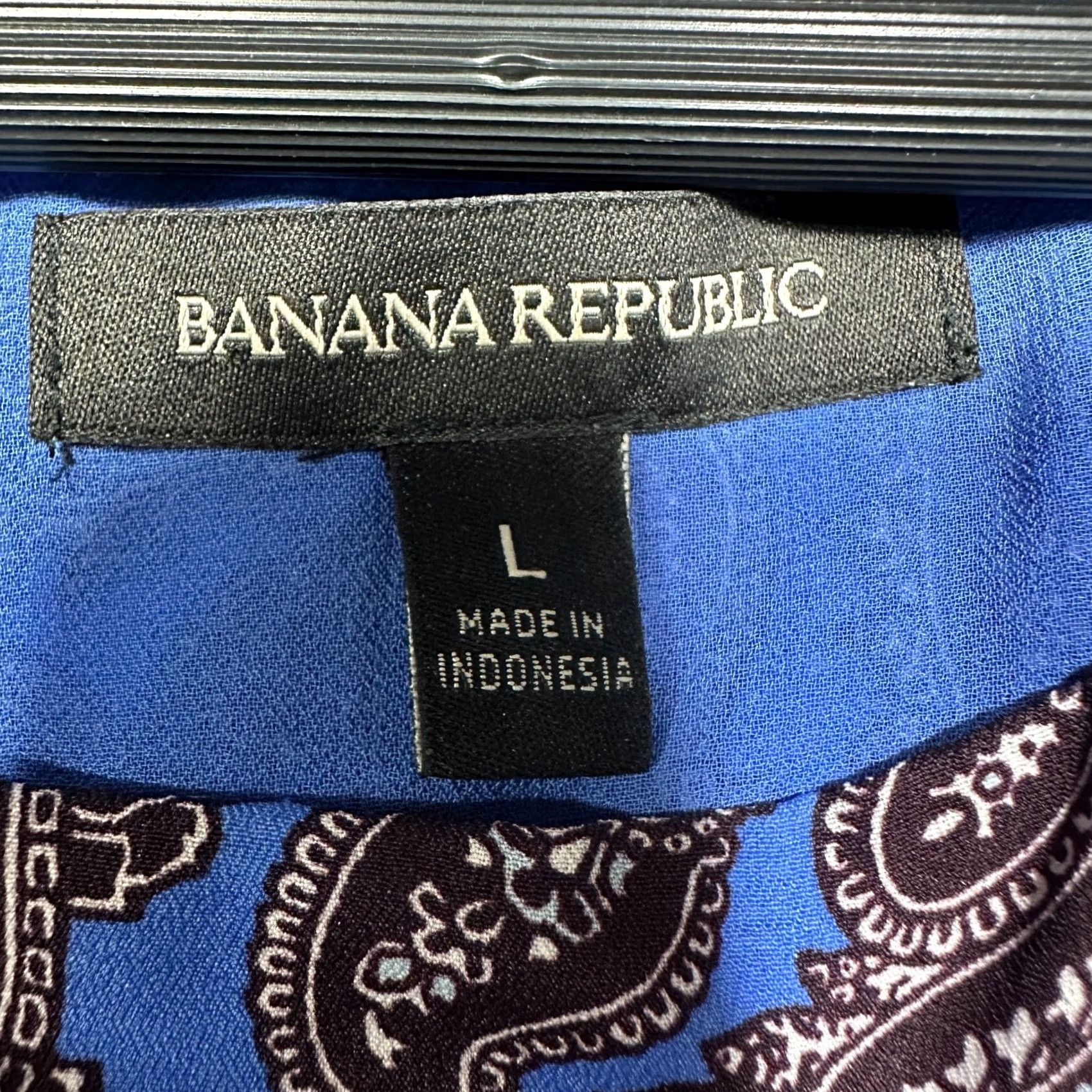 Banana Republic Banana Republic Top Womens Large Royal Blue Print Shell Sleeveless Lined Keyhole Blouse Size L / US 10 / IT 46 - 4 Thumbnail