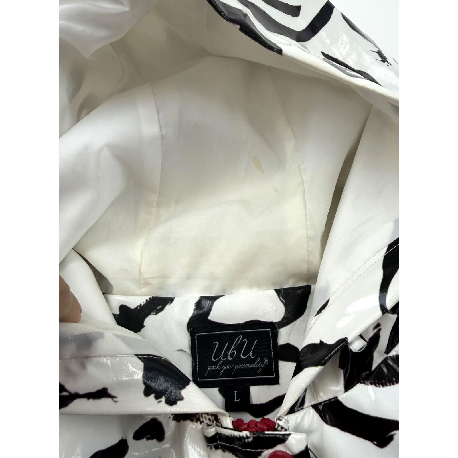 Fubu UbU Coat Womens Large White Leopard Print Hooded Rain Full Zip Jacket Lined Size L / US 10 / IT 46 - 7 Thumbnail