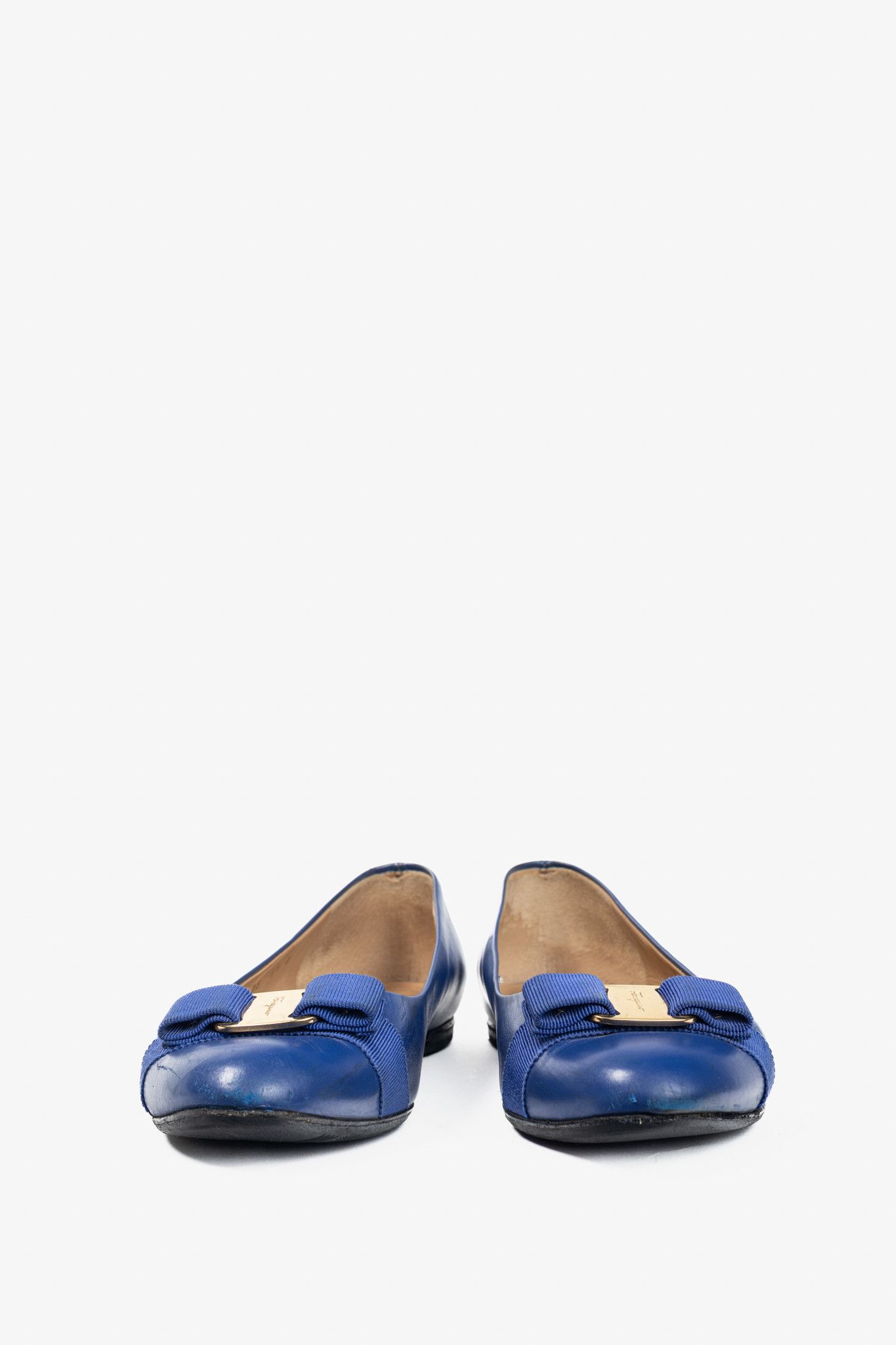 Salvatore Ferragamo Salvatore Ferragamo Varina Blue Leather Bow Ballet Flats Size US 9.5 / IT 39.5 - 3 Thumbnail
