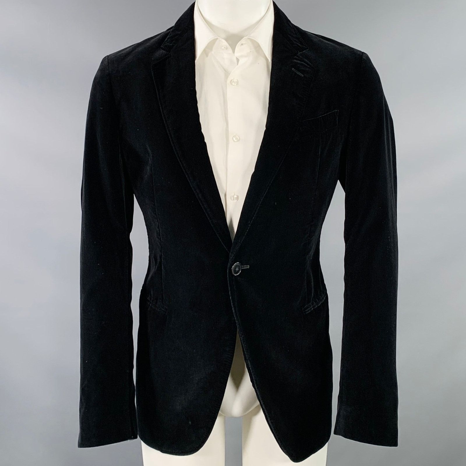 Armani Collezioni Size 38 Regular Black Velvet Cotton Sport Coat Size 38R - 1 Thumbnail