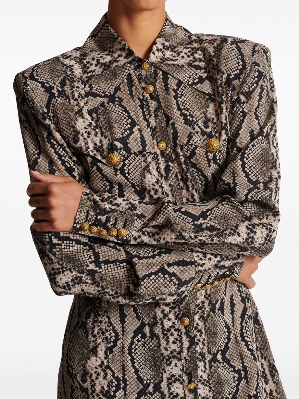 Balmain o1s1wg110825 Snake Print Maxi Shirt Dress in Brown/Beige Size XL / US 12-14 / IT 48-50 - 5 Thumbnail