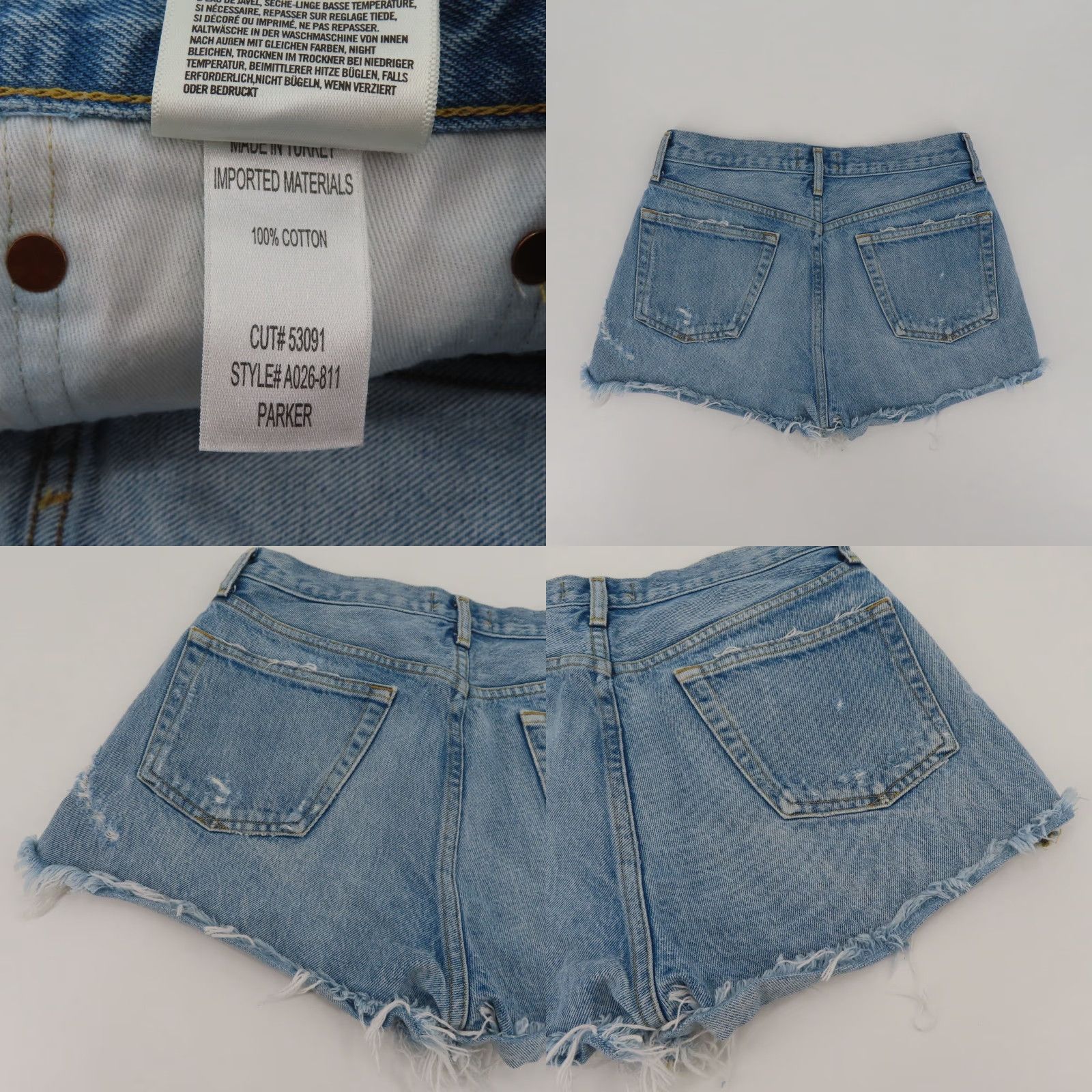 Agolde AGOLDE Women 27 Parker Blue Distressed Denim Jean Shorts Button Fly All Cotton Jeans Cut-Off 5-Pocket Womens Summer Spring Vintage No Size 27" / US 4 / IT 40 - 8 Thumbnail