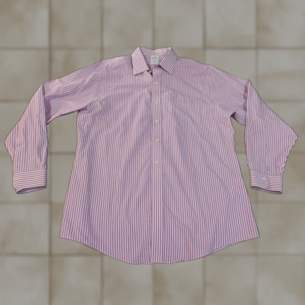 Brooks Brothers Brooks Brothers Dress Shirt Mens 17 Purple Slim Fit Striped Button Down Collar 1818 Barrel Cuff Business Size 46R - 1 Thumbnail
