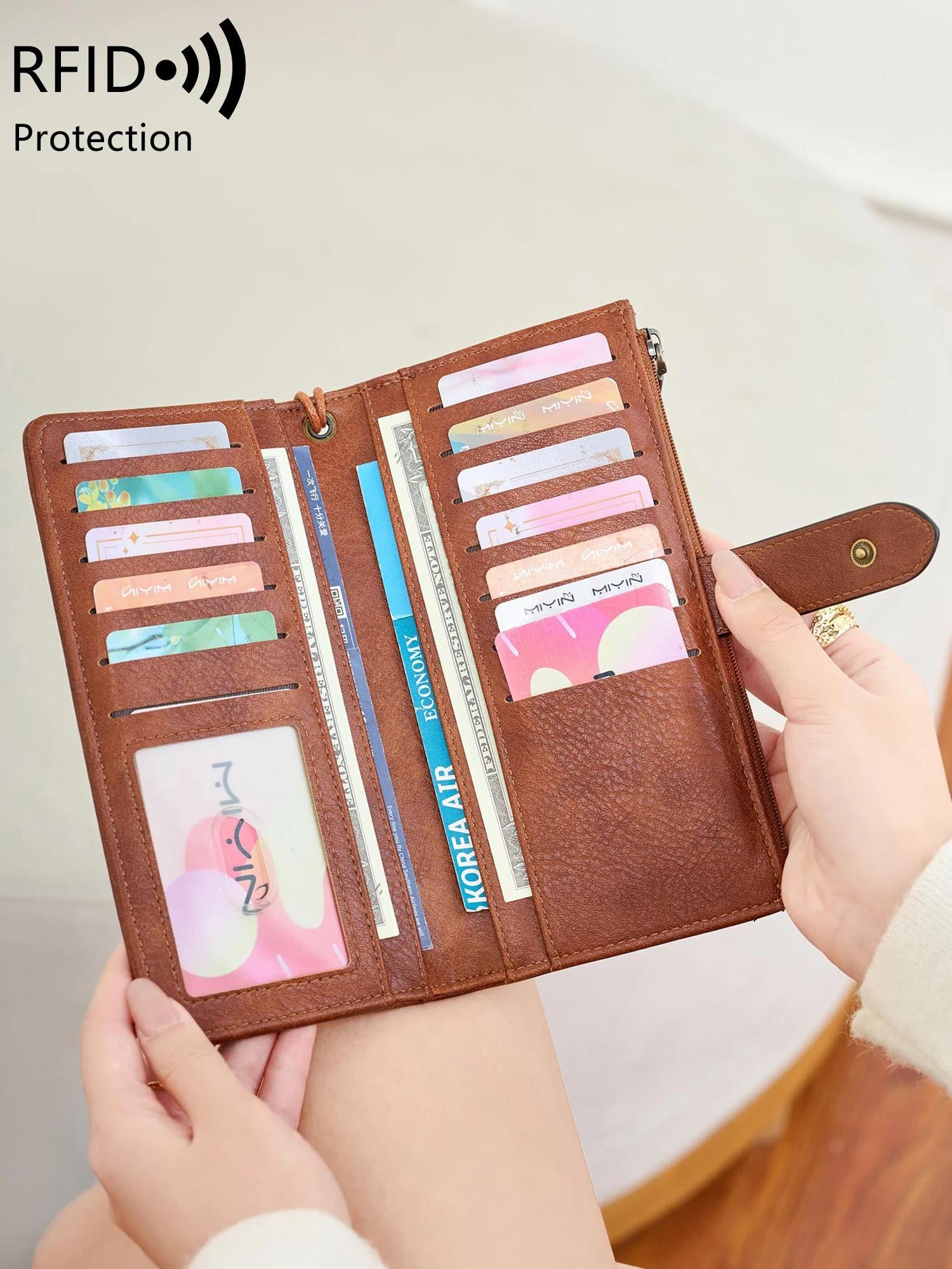 Other RFID Womens Long Wallet Retro PU Leather Phone Clutch Size ONE SIZE - 2 Thumbnail