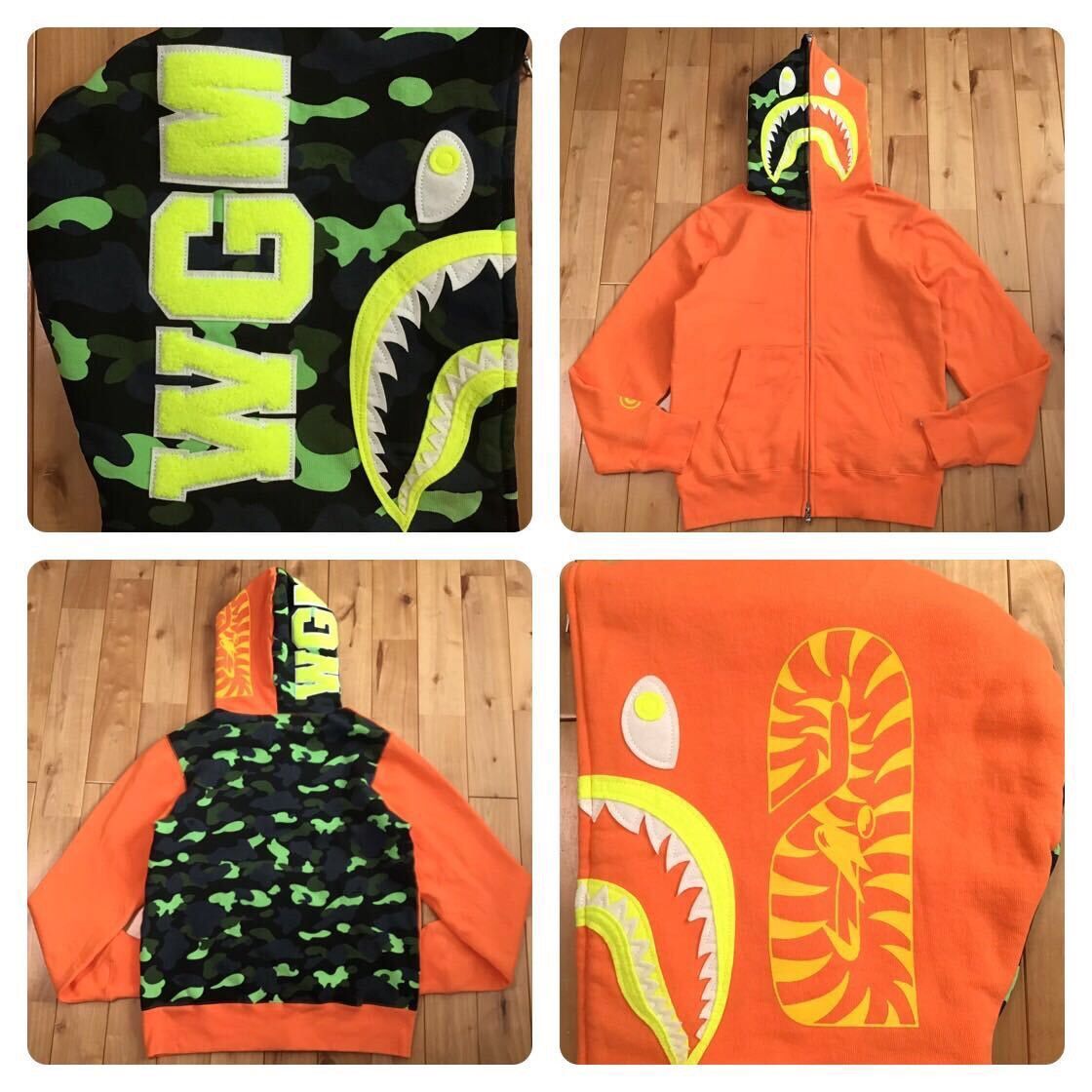 image of Bape 1St Camo Neon Shark Full Zip Hoodie A Bathing Ape in Neon Orange, Men's (Size Medium)