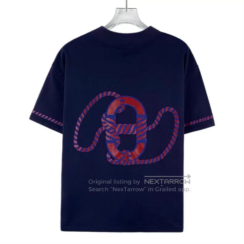 Hermes Hermes Dark Blue Lock Stitch Printed Cotton Crew Neck Shor Size S / US 4 / IT 40 - 2 Thumbnail