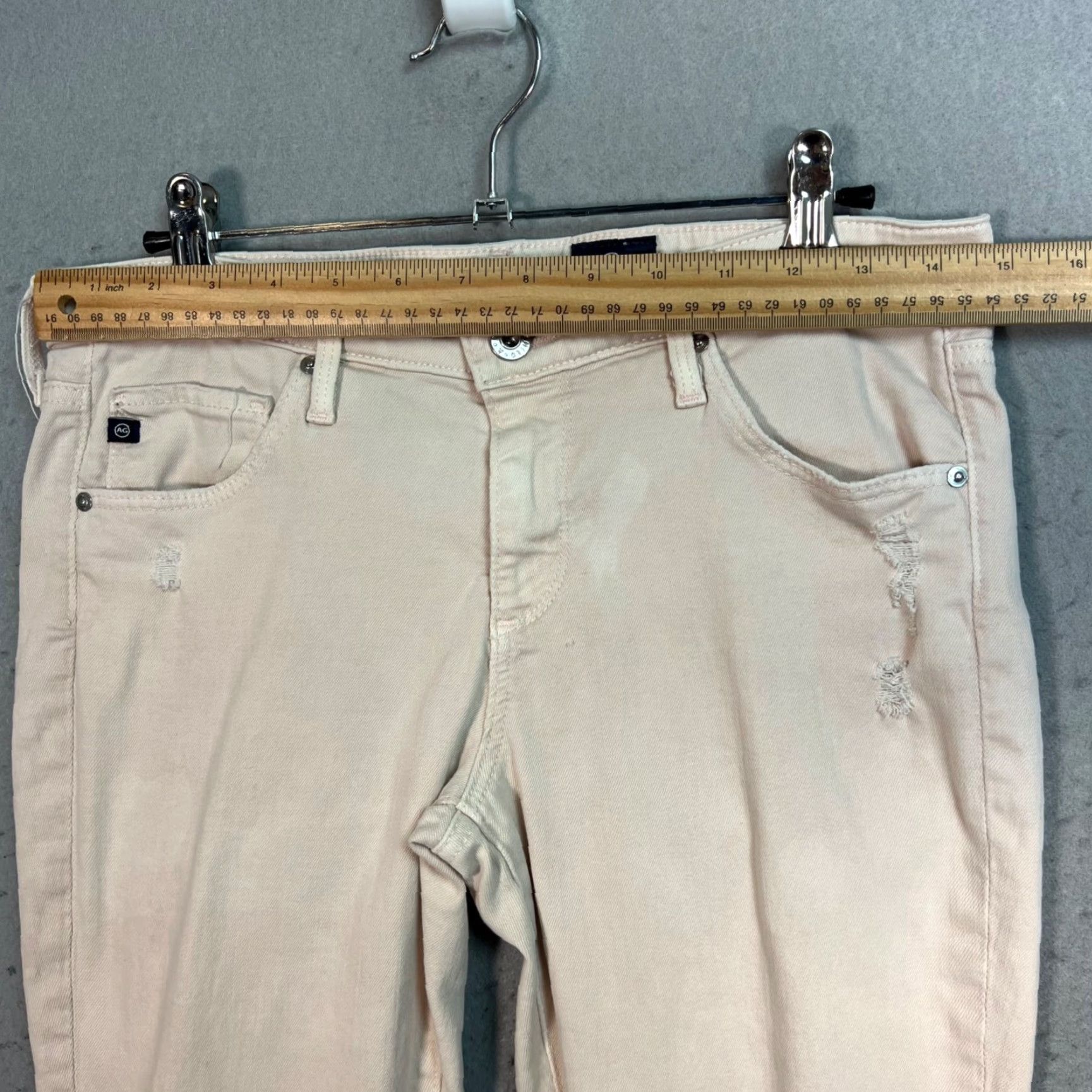 Vintage AG Adriano Goldschmied Beige Distressed Skinny Jeans 28R Cotton Blend Denim Jeans Women Distressed Beige 28R AG Adriano Goldschmied Womens Jeans 90s? Size 28" / US 6 / IT 42 - 5 Thumbnail