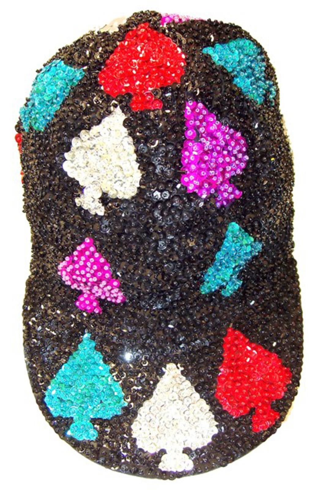 Designer Sequin Baseball Cap BLACK w/COLOR SPADES Size ONE SIZE - 1 Preview