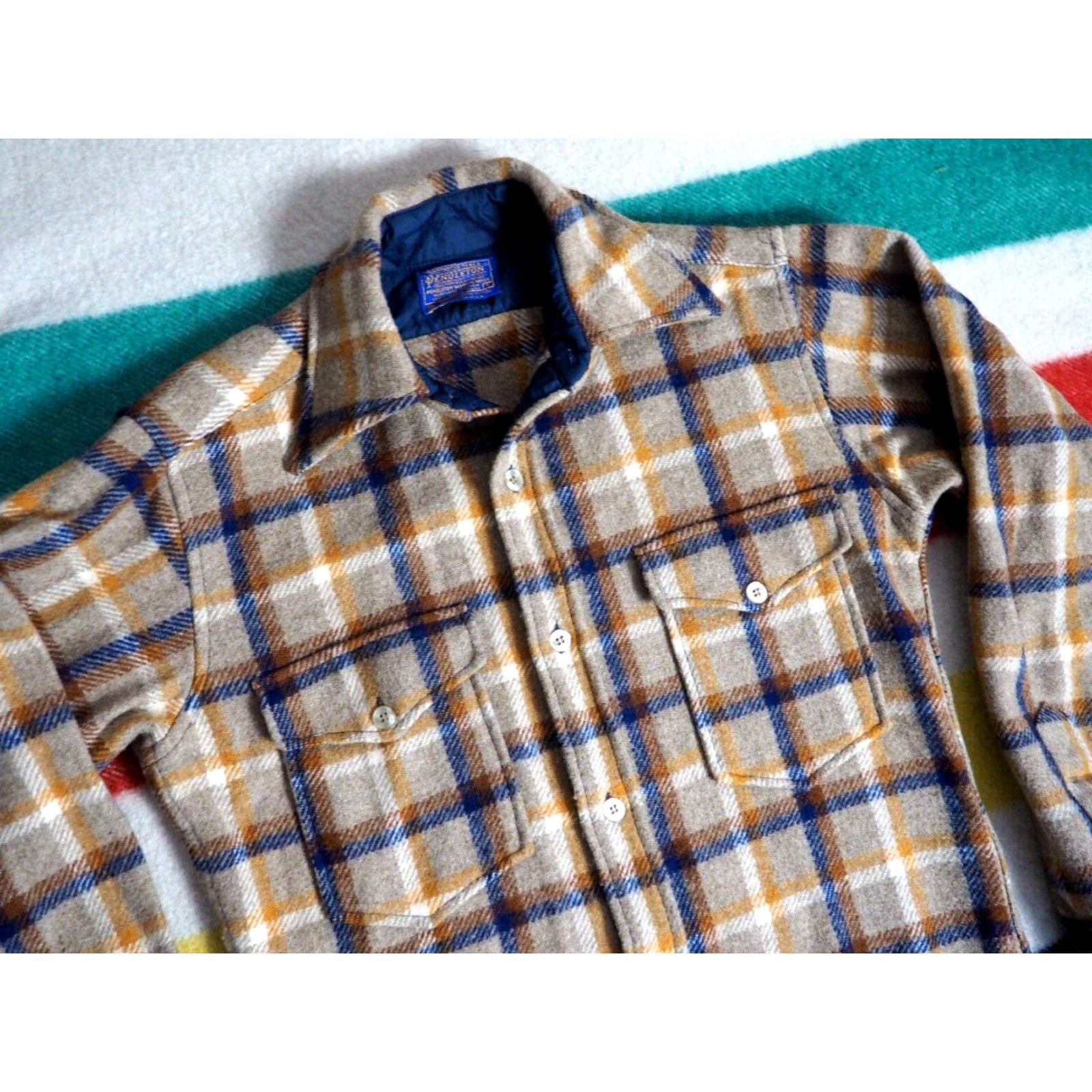 Pendleton VTG Pendleton Jacket Plaid Wool Outdoor Jacshirt Beige Blue S Mens Medium? Size US S / EU 44-46 / 1 - 2 Thumbnail