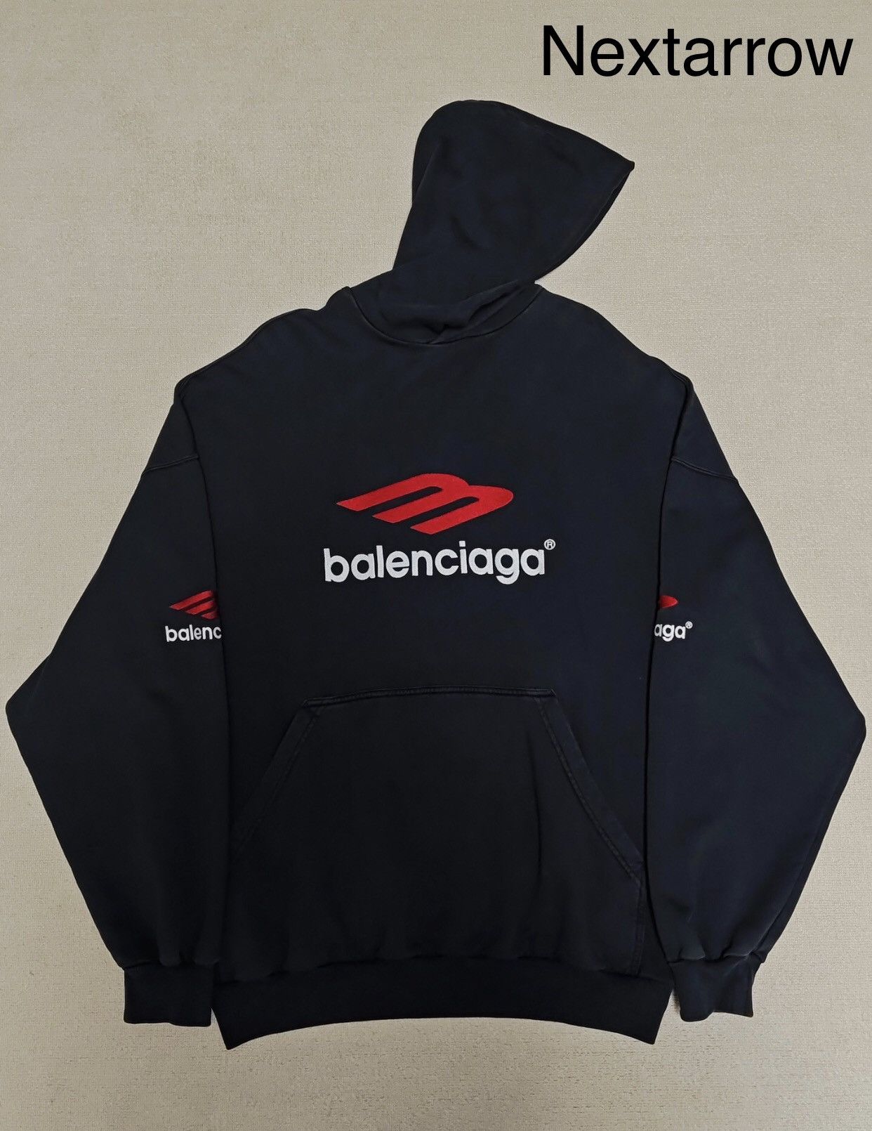 Balenciaga Balenciaga 23fw black and red 3Bsports hooded sweatshirt Size US M / EU 48-50 / 2 - 2 Thumbnail