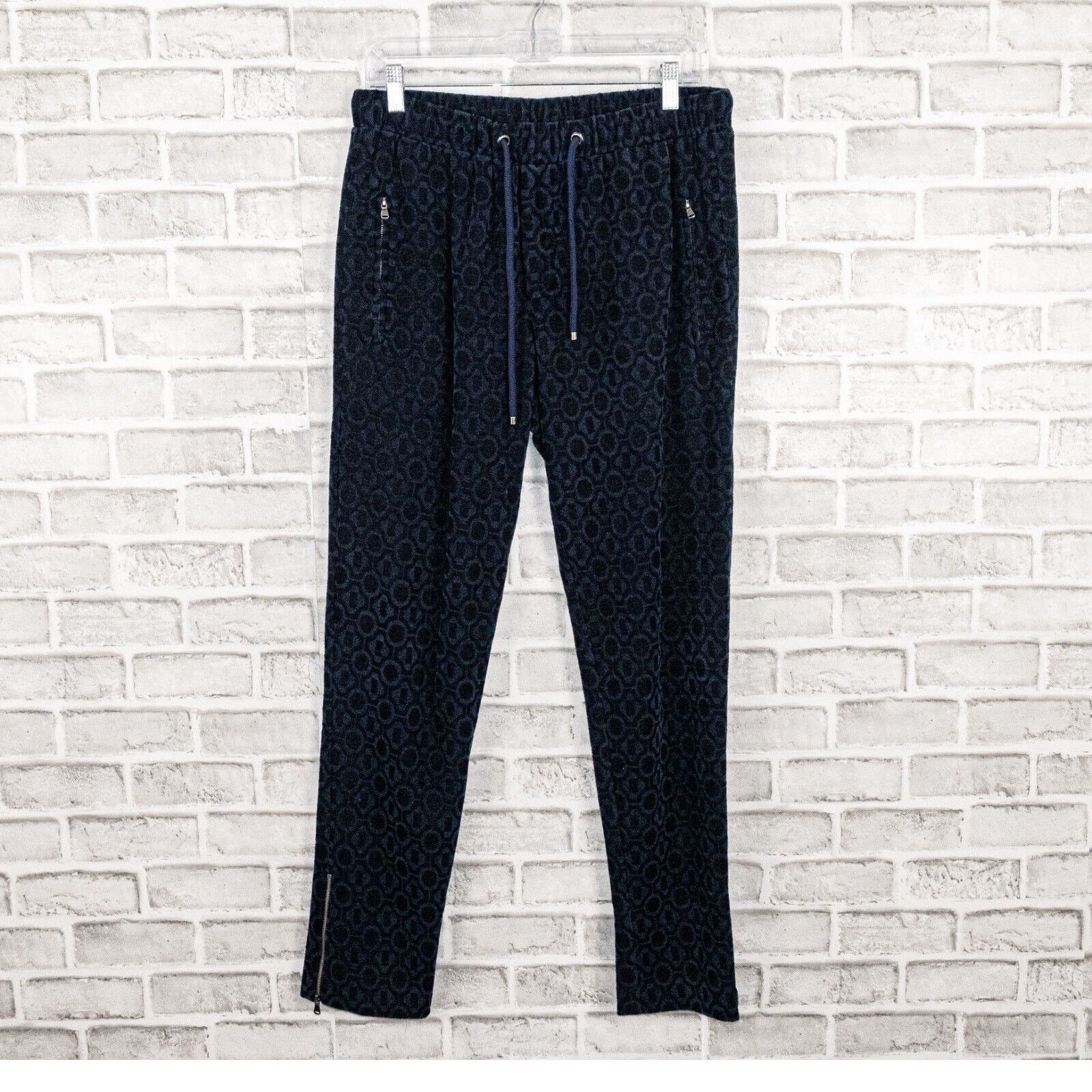 Mr Turk MR TURK Navy Blue Drawstring Pants Geo Print terry ankle Zip Size US 32 / EU 48 - 1 Thumbnail
