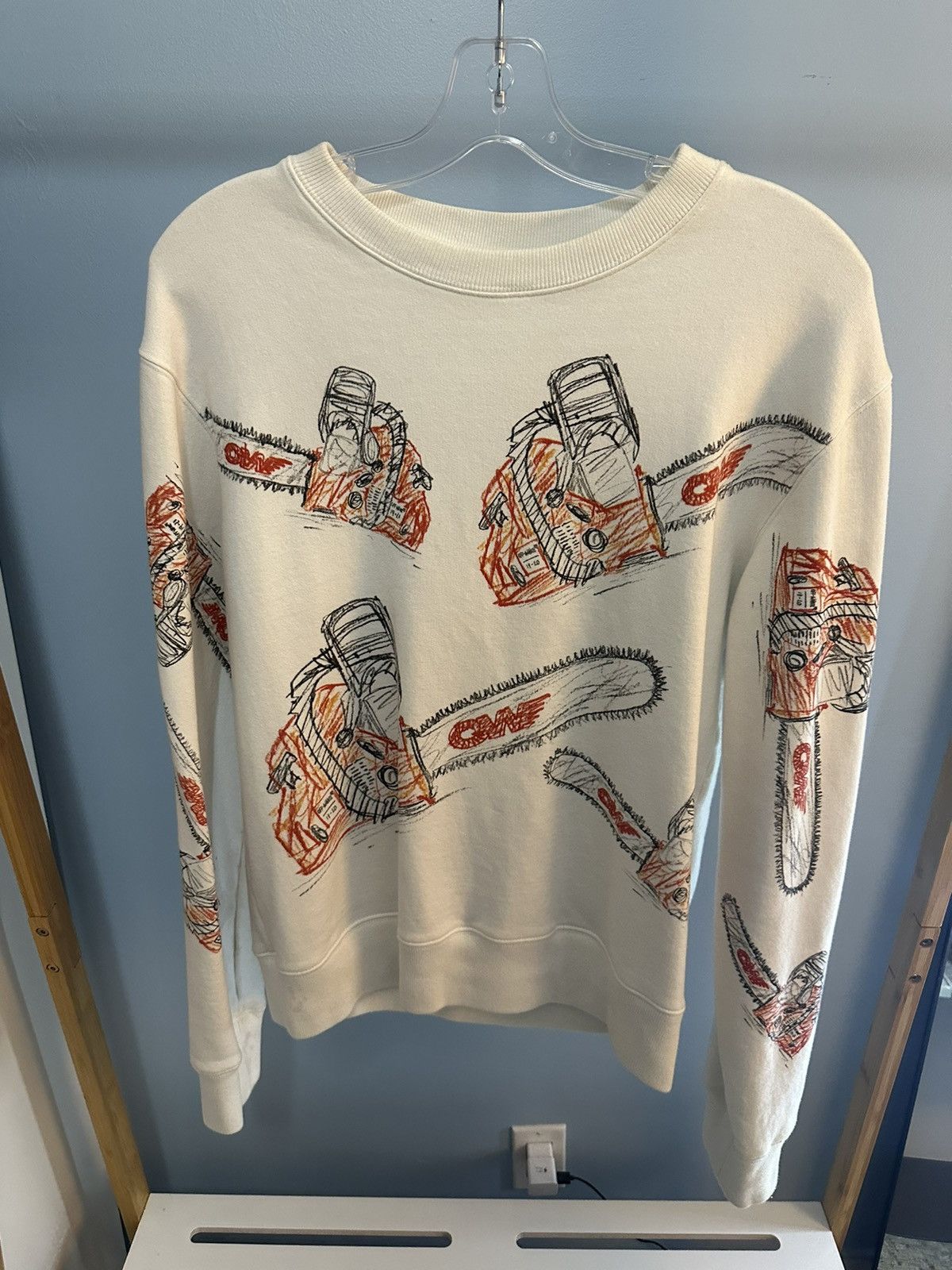 Off-White × Virgil Abloh Off-White Chainsaw White Crewneck Size S Size US S / EU 44-46 / 1 - 1 Thumbnail