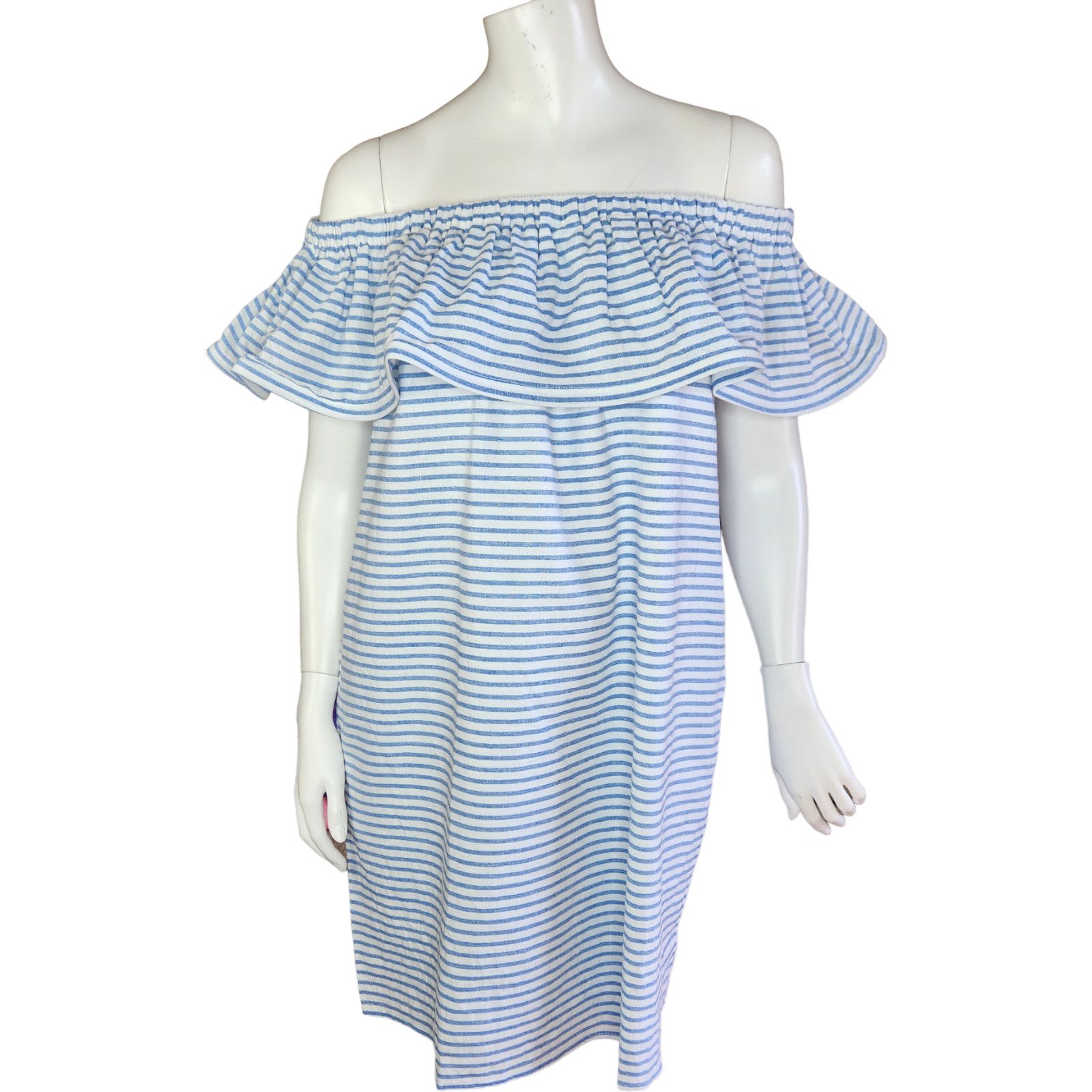 REVOLVE Revolve Line & Dot Dress Womens Large Lea Blue White Stripe Size L / US 10 / IT 46 - 1 Thumbnail
