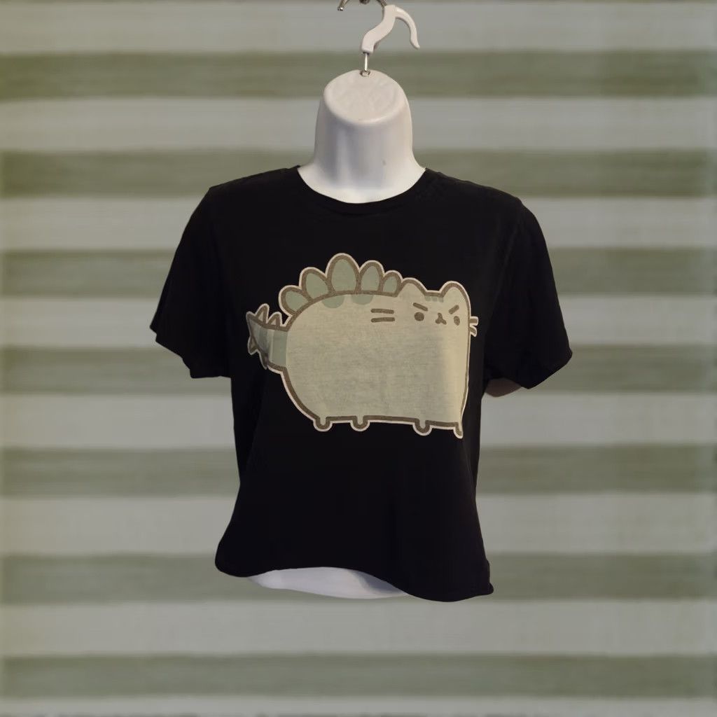 Vintage Womens Pusheen The Cat Pusheenosaurus Black Crop Top T Shirt Size Small Size S / US 4 / IT 40 - 1 Thumbnail