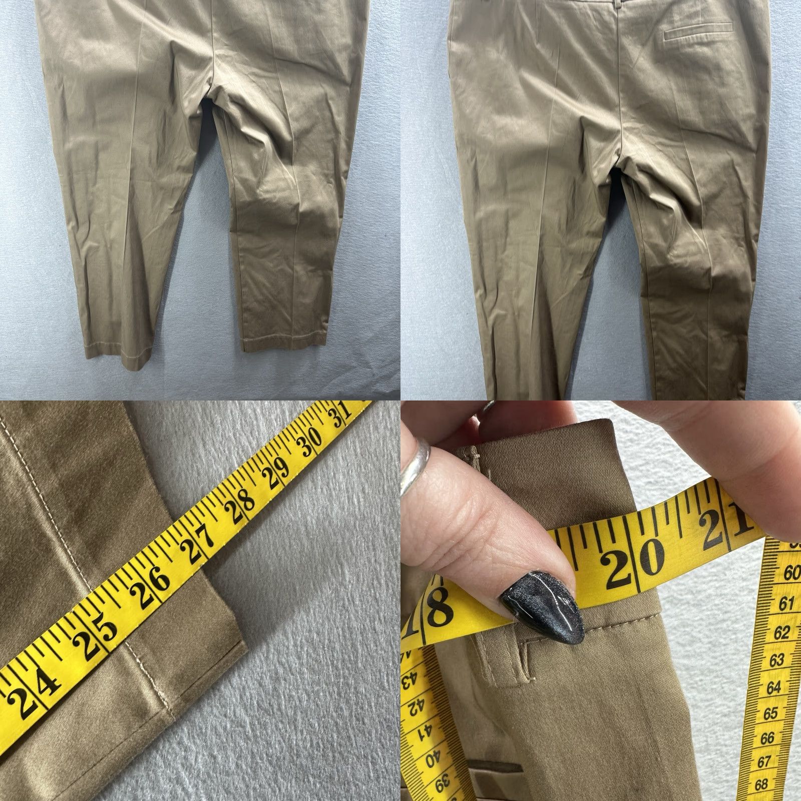 Vintage MeimeiJ Pants Women L Beige High-Rise Cropped Trousers - Solid Cotton Blend 24in Inseam Boho Preppy 90s Style Mens? Size 36" / US 14 / IT 50 - 8 Thumbnail