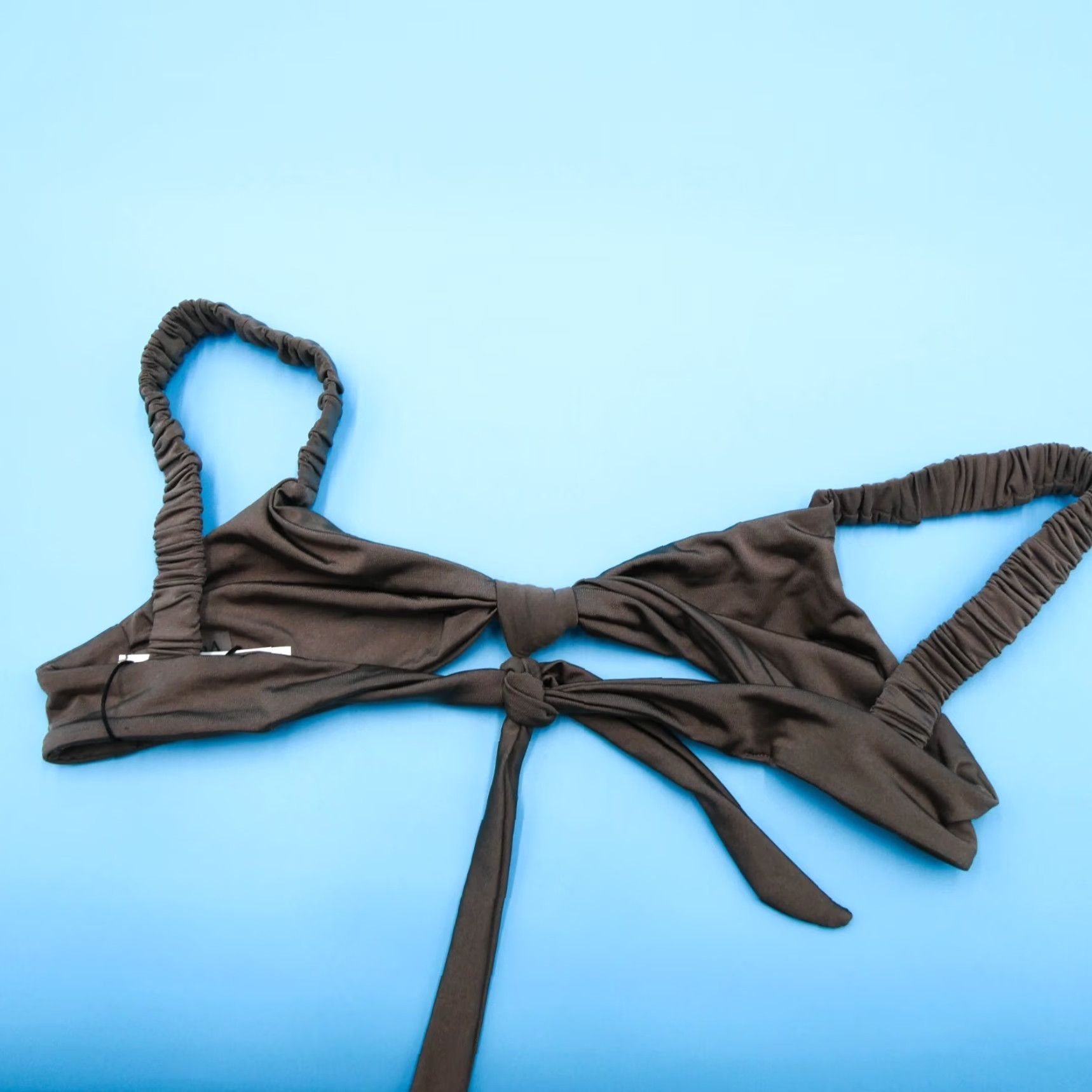 Vitamin A Bikini Top Women S Gray Wide Strap Ruched Plunge Swimwear Logo Quick Dry USA