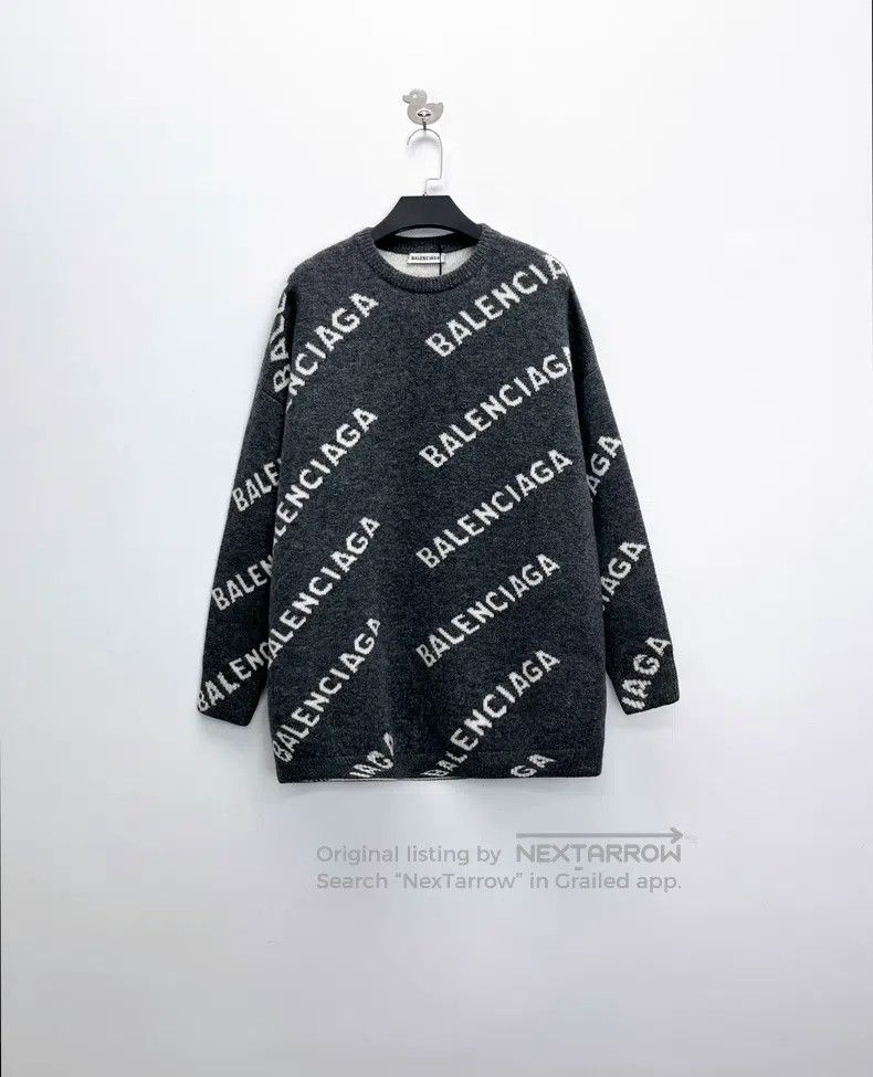 Balenciaga Balenciaga Gray-white barrage full-print logo knit sweater Size US S / EU 44-46 / 1 - 1 Thumbnail