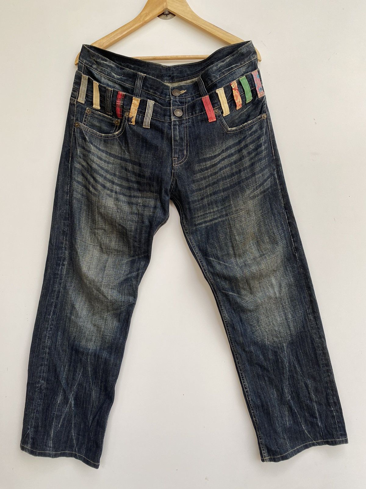 Japanese Brand Vtg Denim Japan Double Waist Flared Size US 37 - 1 Thumbnail